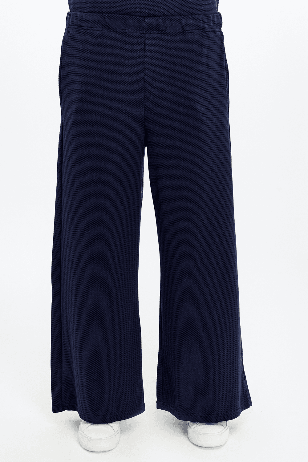 Kadın Bol Paça Cepli Dokulu Regular Fit Pantolon - LACİVERT
