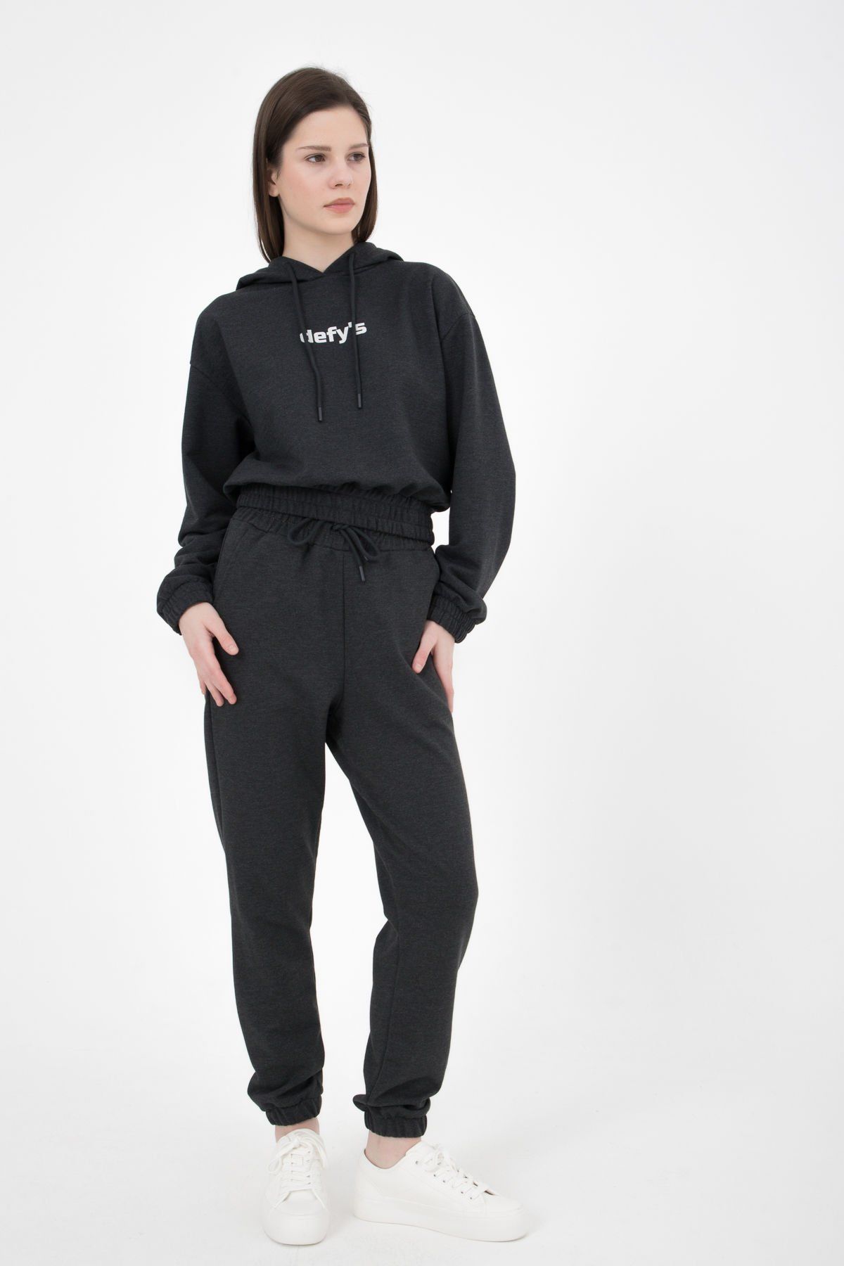 Kadın Lastikli Paça Cepli Regular Fit Jogger Eşofman Altı - ANTRASİT