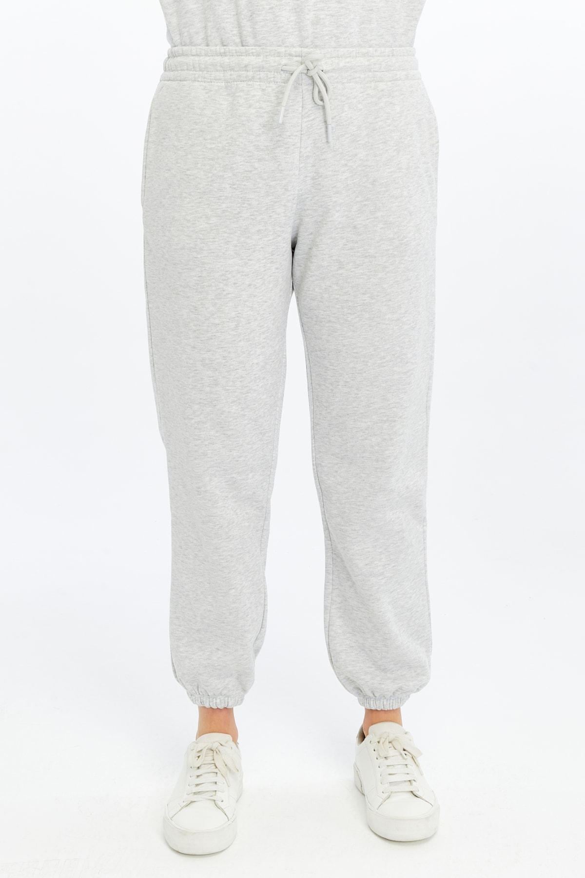 Kadın Lastikli Paça Cepli Regular Fit Jogger Eşofman Altı - Gri Melanj