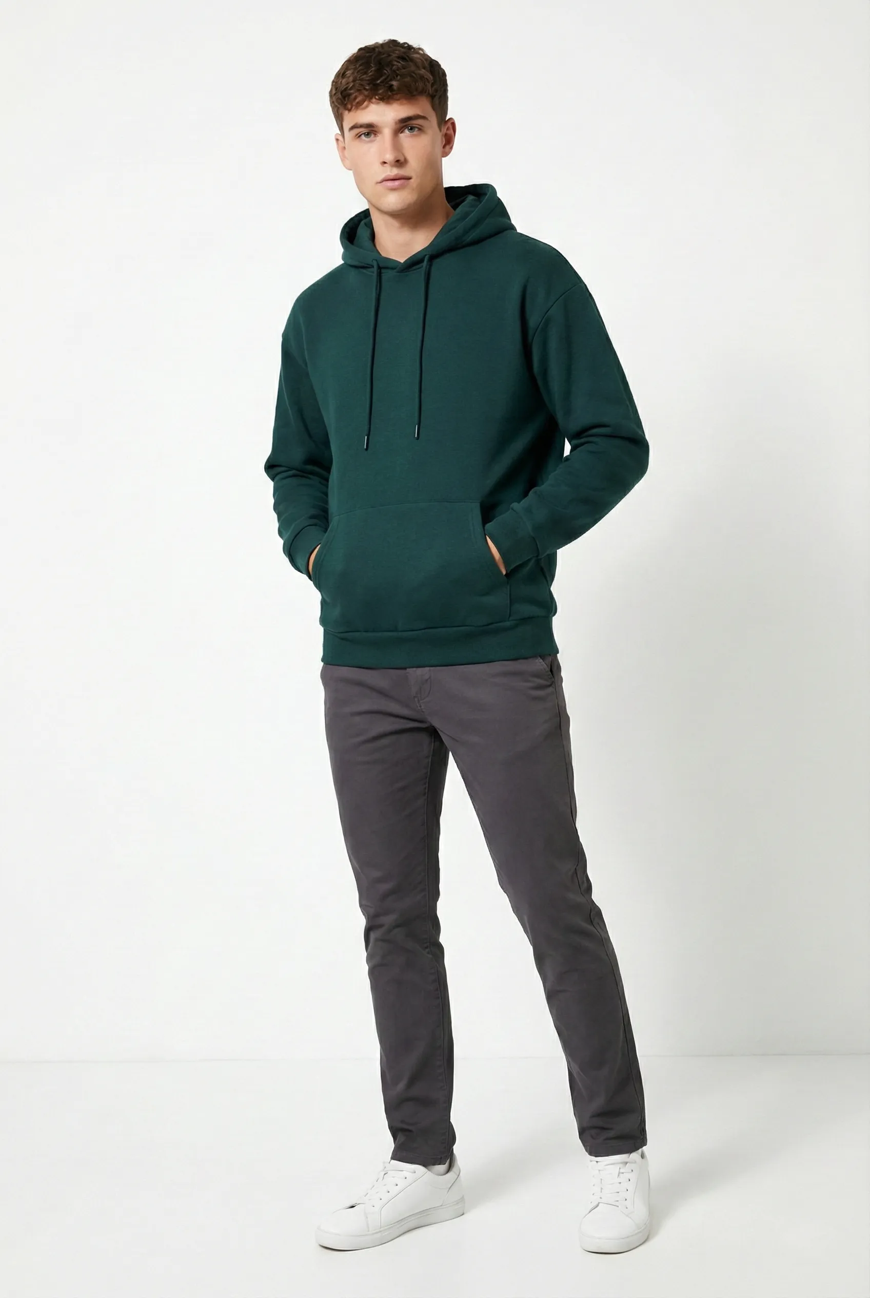 Erkek Kapüşonlu Şardonlu Regular fit Basic Sweatshirt - Yeşil