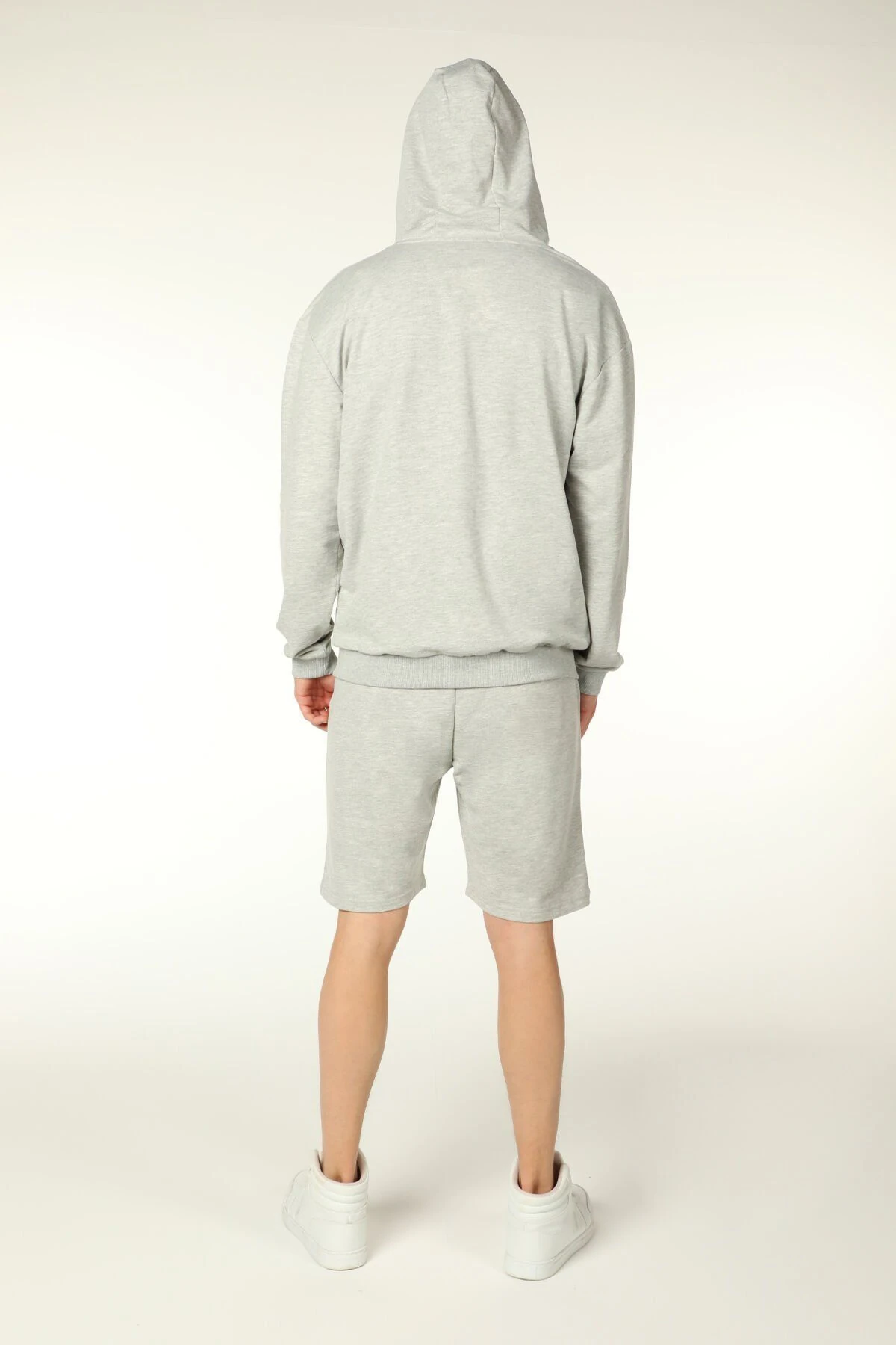 Erkek Kapüşonlu Fermuarlı Oversize Sweatshirt - Gri Melanj