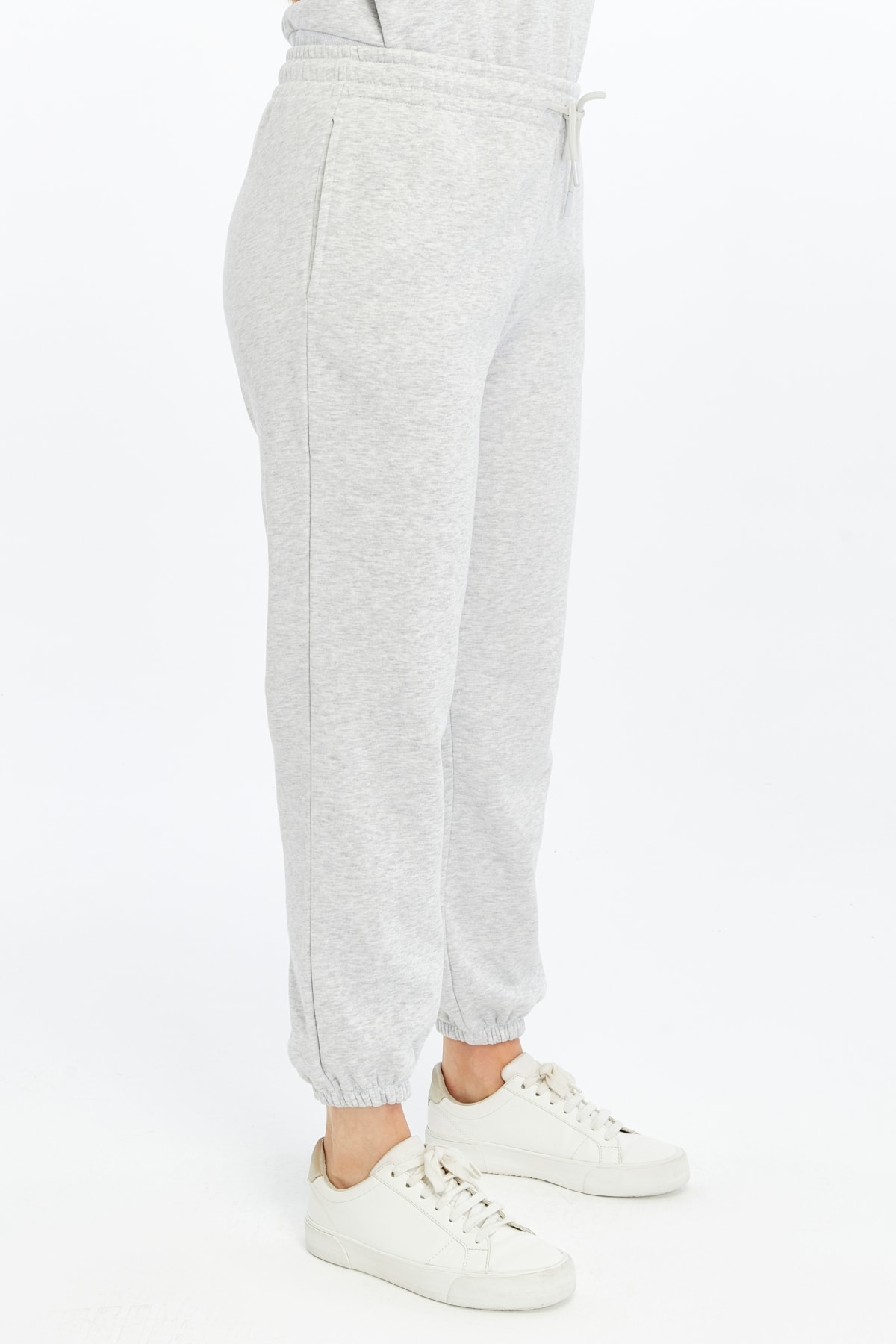 Kadın Lastikli Paça Cepli Regular Fit Jogger Eşofman Altı - Gri Melanj