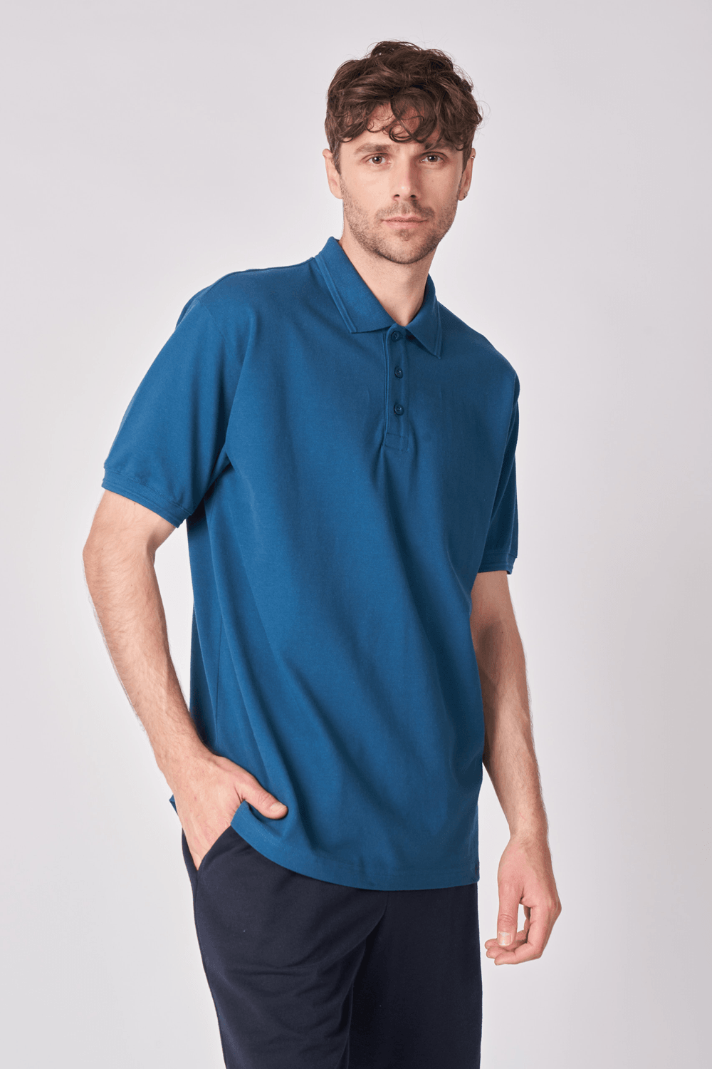 Erkek Polo Yaka Kısa Kollu Regular Fit Basic Tişört - Petrol