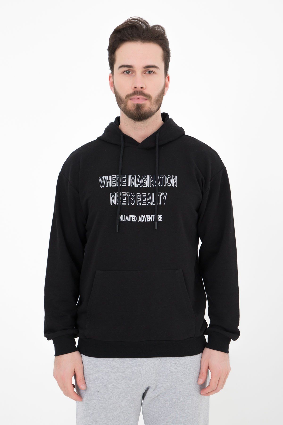 Erkek Baskılı Kapüşonlu Sweat