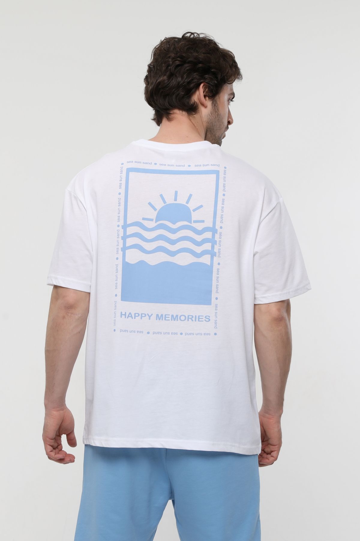 Erkek Bisiklet Yaka Kısa Kollu Oversize Fit Baskılı Tişört - Robin