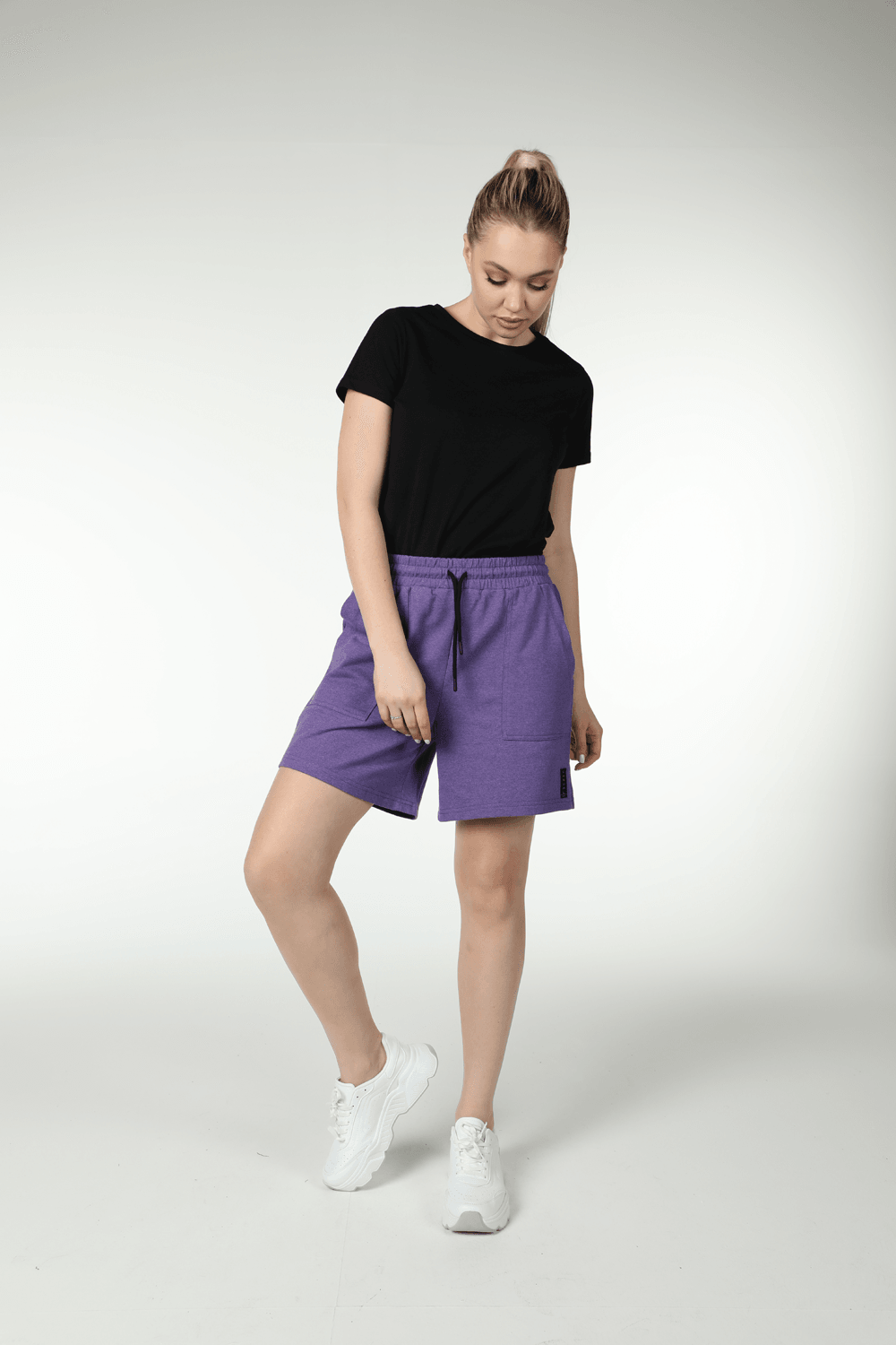 Kadın Beli Lastikli Cepli Etiket Detaylı Regular Fit Şort - MOR