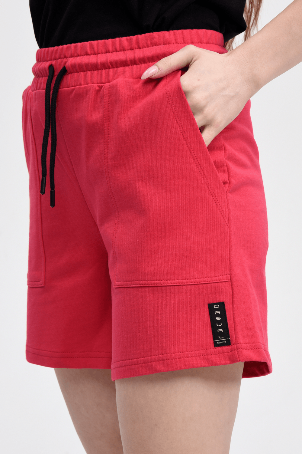 Kadın Beli Lastikli Cepli Etiket Detaylı Regular Fit Şort - FUŞYA