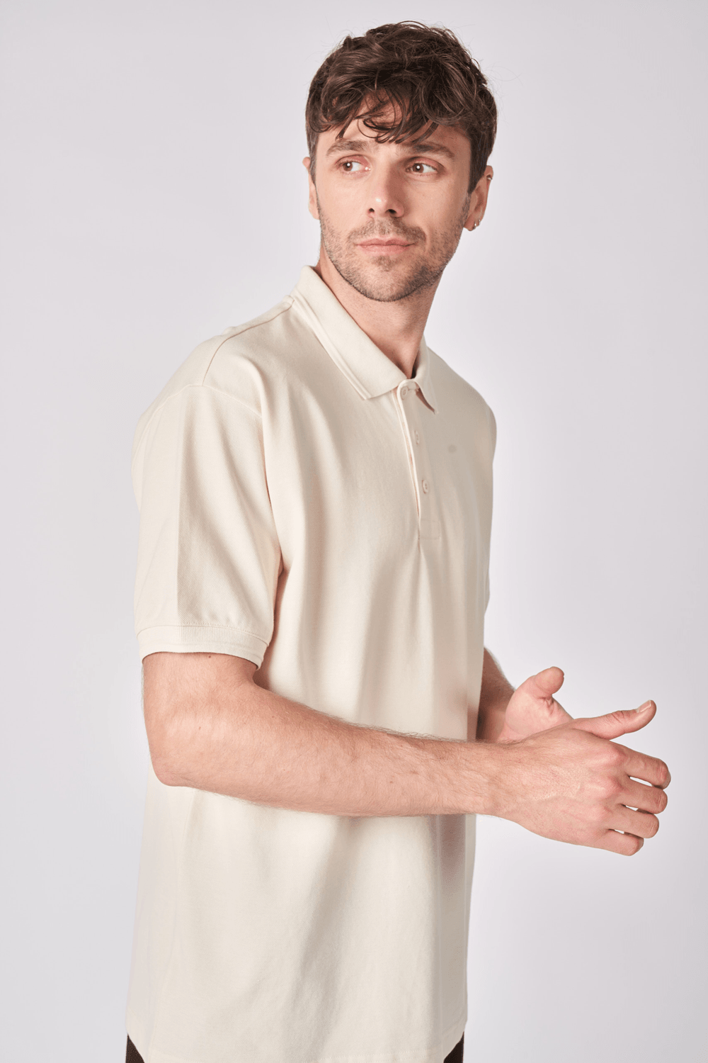 Erkek Polo Yaka Kısa Kollu Regular Fit Basic Tişört - Ekru