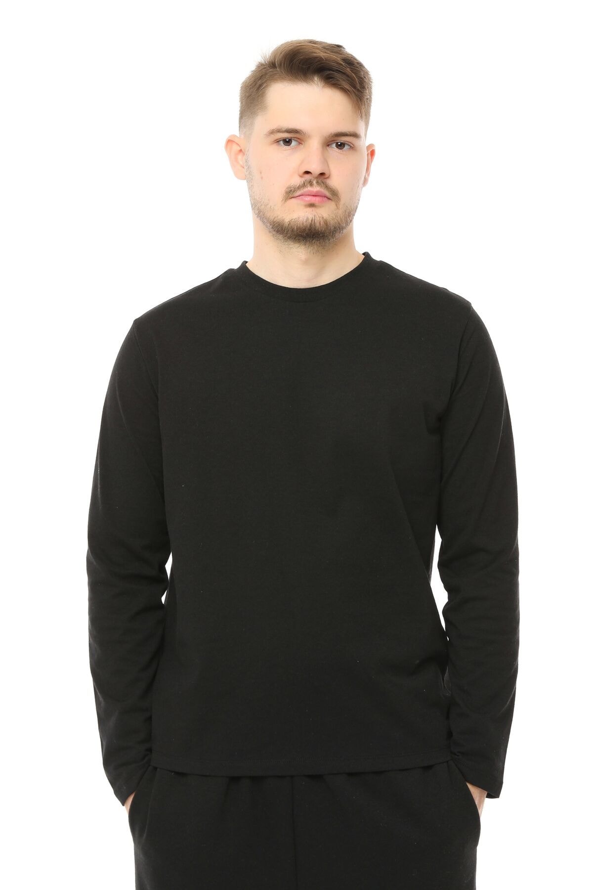 Erkek Bisiklet Yaka Uzun Kollu Regular Fit Basic Tişört