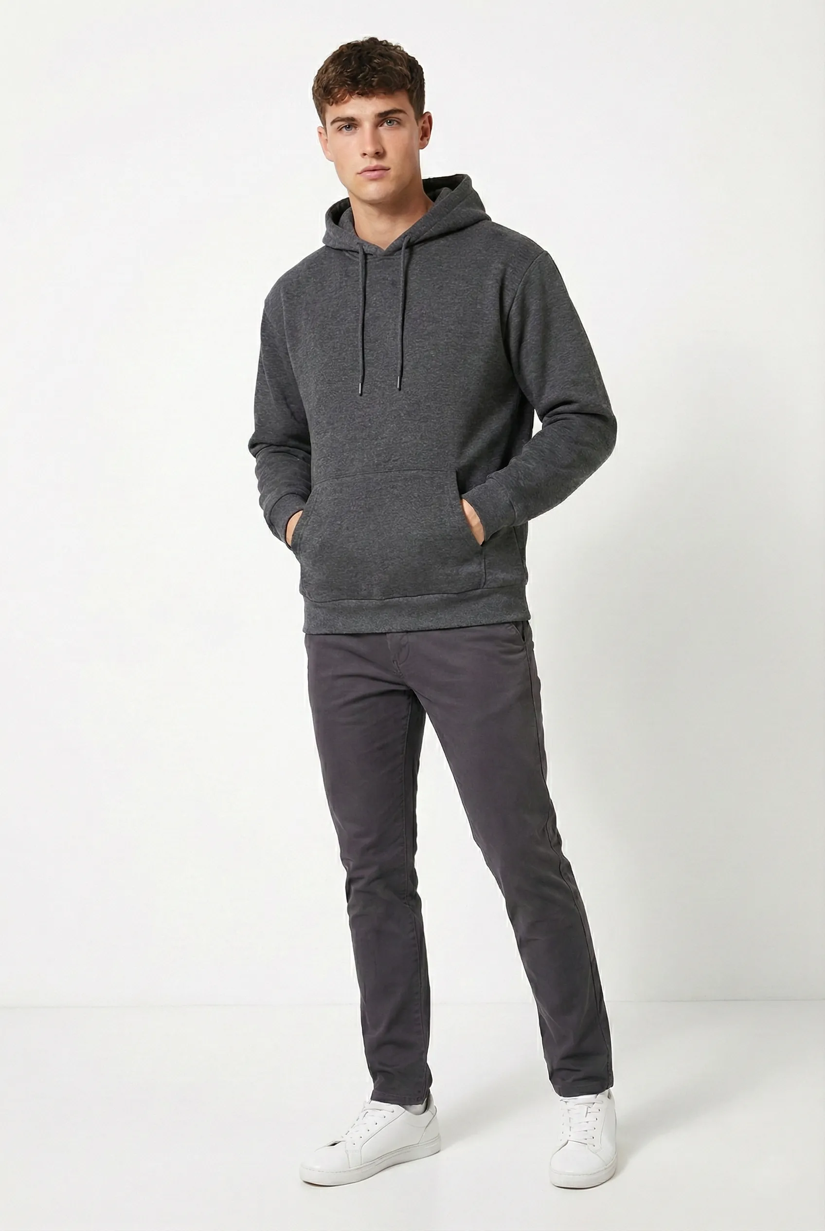 Erkek Kapüşonlu Şardonlu Regular fit Basic Sweatshirt - Antrasit
