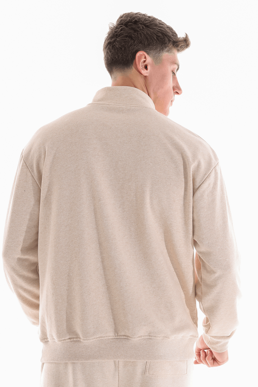 Erkek Dik Yaka Etiket Detaylı Regular Fit Sweatshirt - BEJ