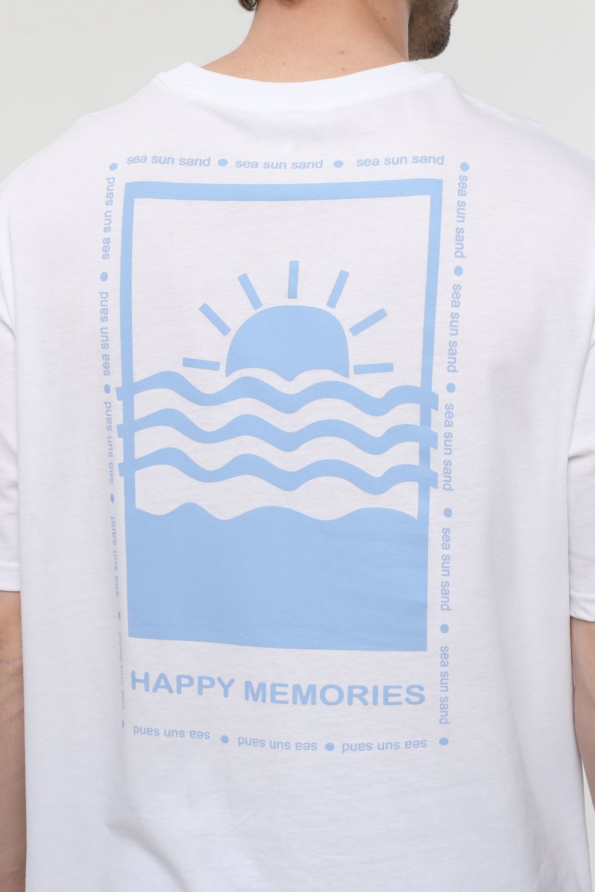 Erkek Bisiklet Yaka Kısa Kollu Oversize Fit Baskılı Tişört - Robin