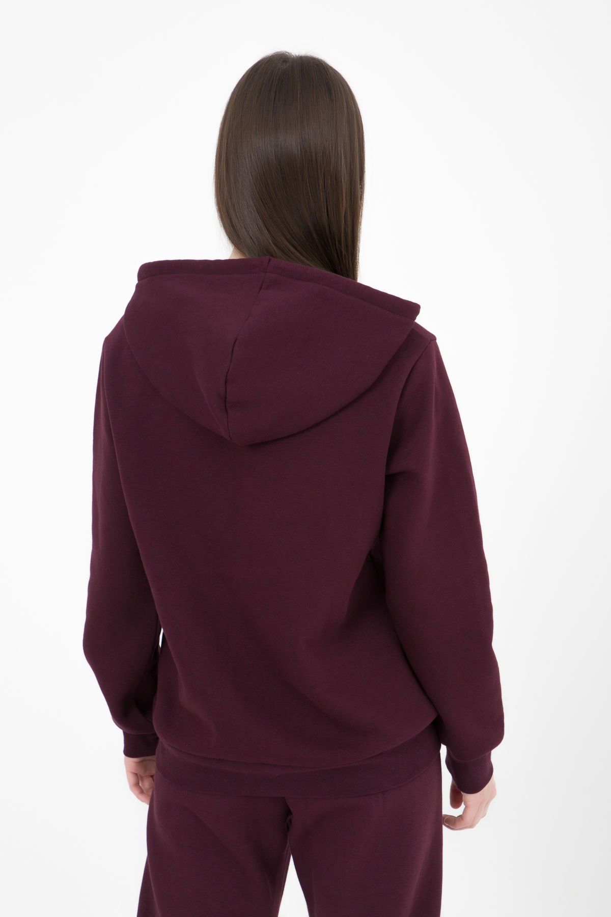 Kadın Kapüşonlu Regular Fit Şardonlu Baskılı Sweatshirt - Bordo