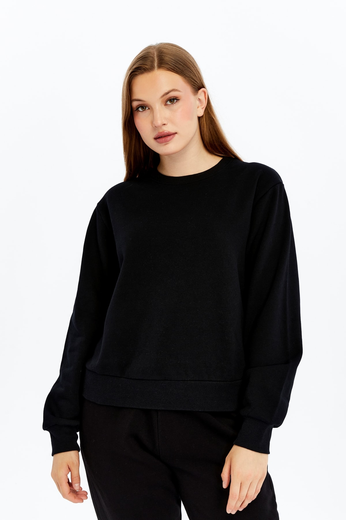 Kadın Bisiklet Yaka Regular Fit Basic Sweatshirt