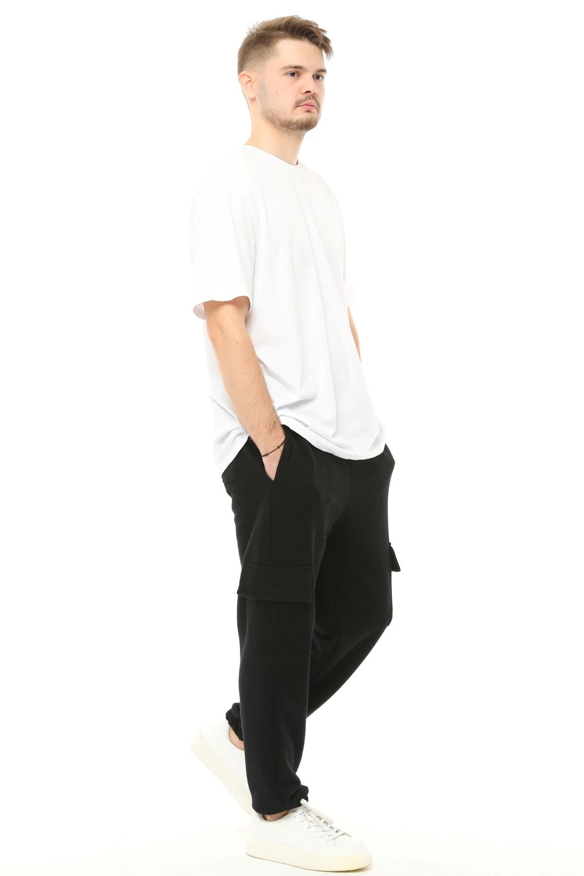 Erkek Kargo Cepli Oversize Jogger Pantolon - Siyah