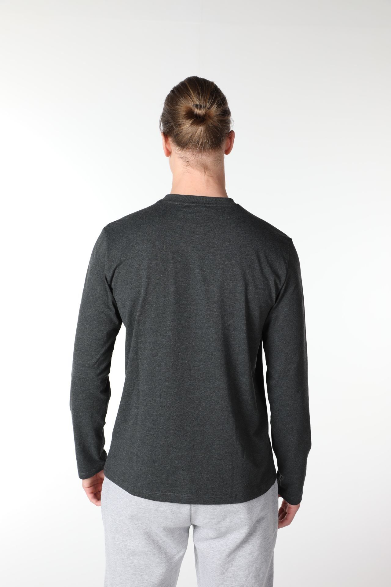 Erkek Bisiklet Yaka Uzun Kollu Regular Fit Baskılı Tişört - Antrasit