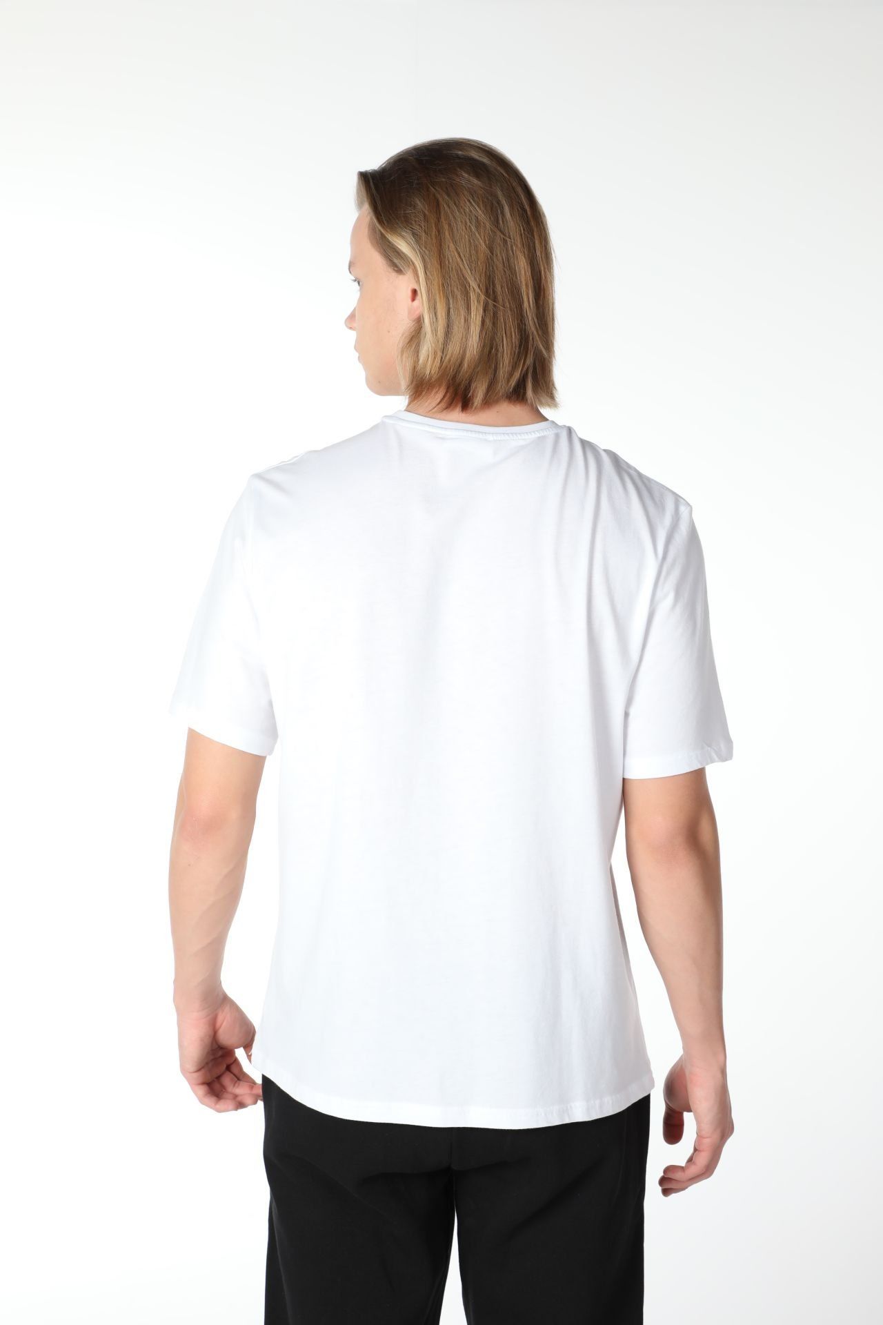 Erkek Bisiklet Yaka Kısa Kollu Regular Fit Baskılı Tişört - Beyaz