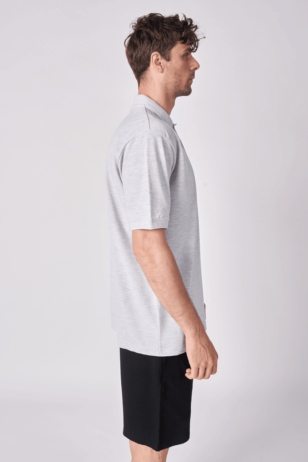 Erkek Polo Yaka Kısa Kollu Regular Fit Basic Tişört - Açık Gri Melanj