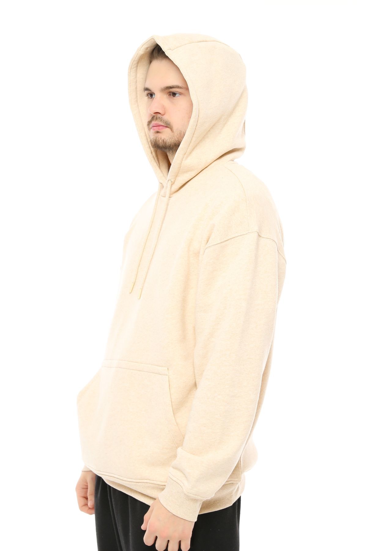 Erkek Kapüşonlu Şardonlu Oversize Basic Sweatshirt