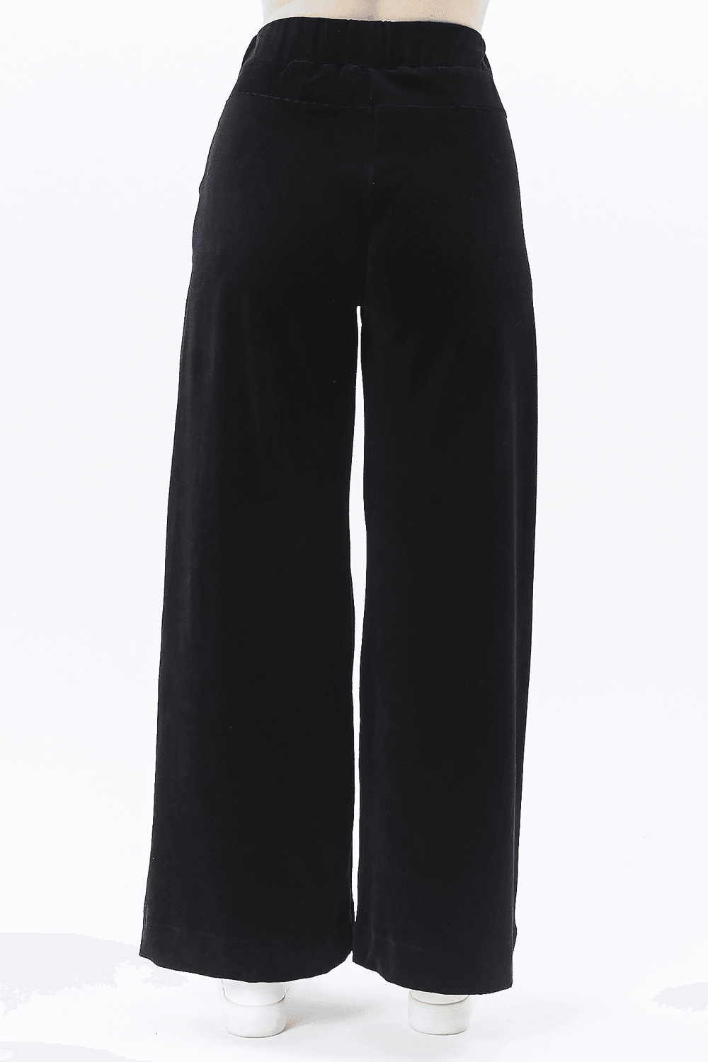 Kadın Bol Paça Cepli Kadife Oversize Fit Pantolon - SİYAH