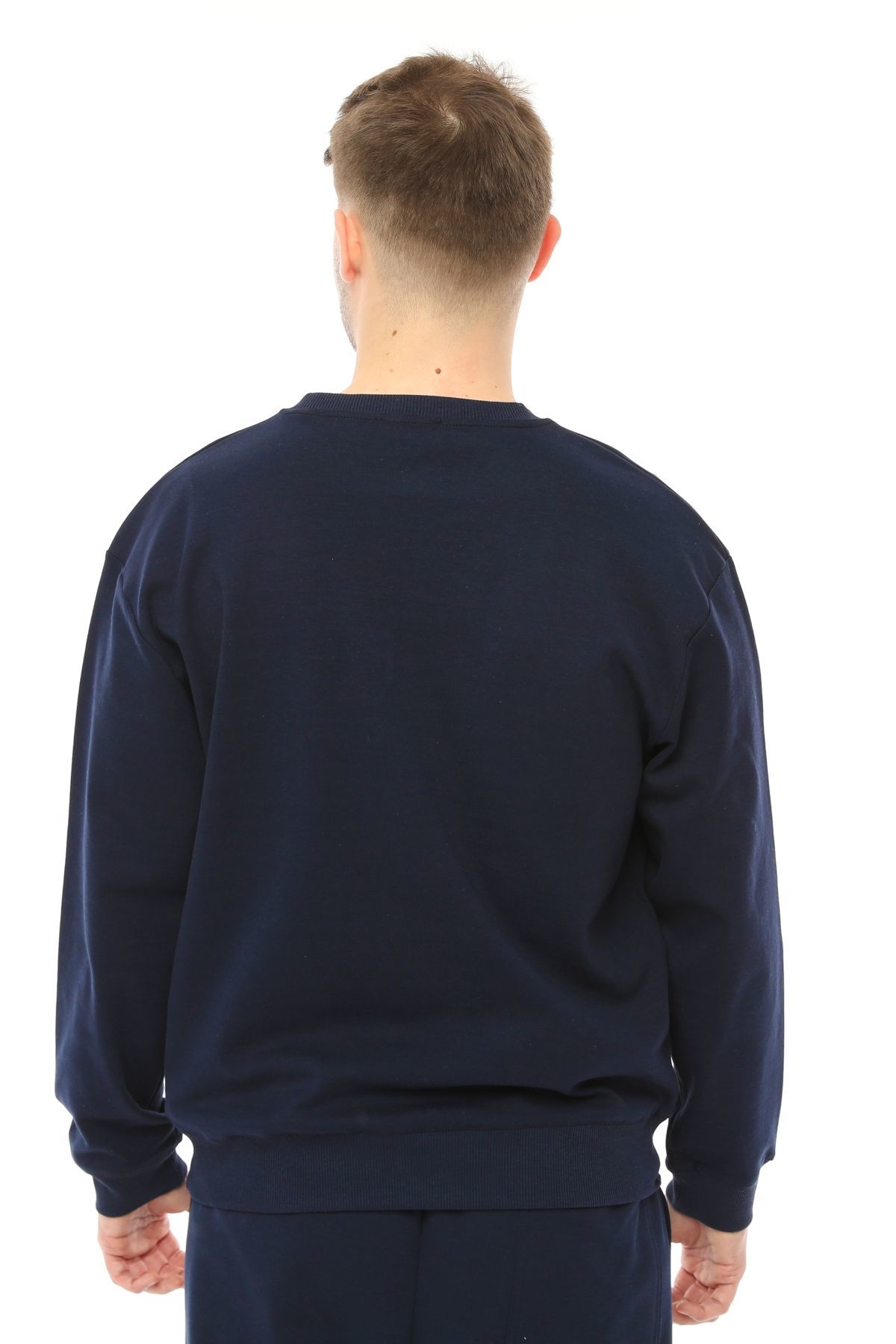 Erkek Bisiklet Yaka Etiket Detaylı Regular Fit Sweatshirt - Lacivert