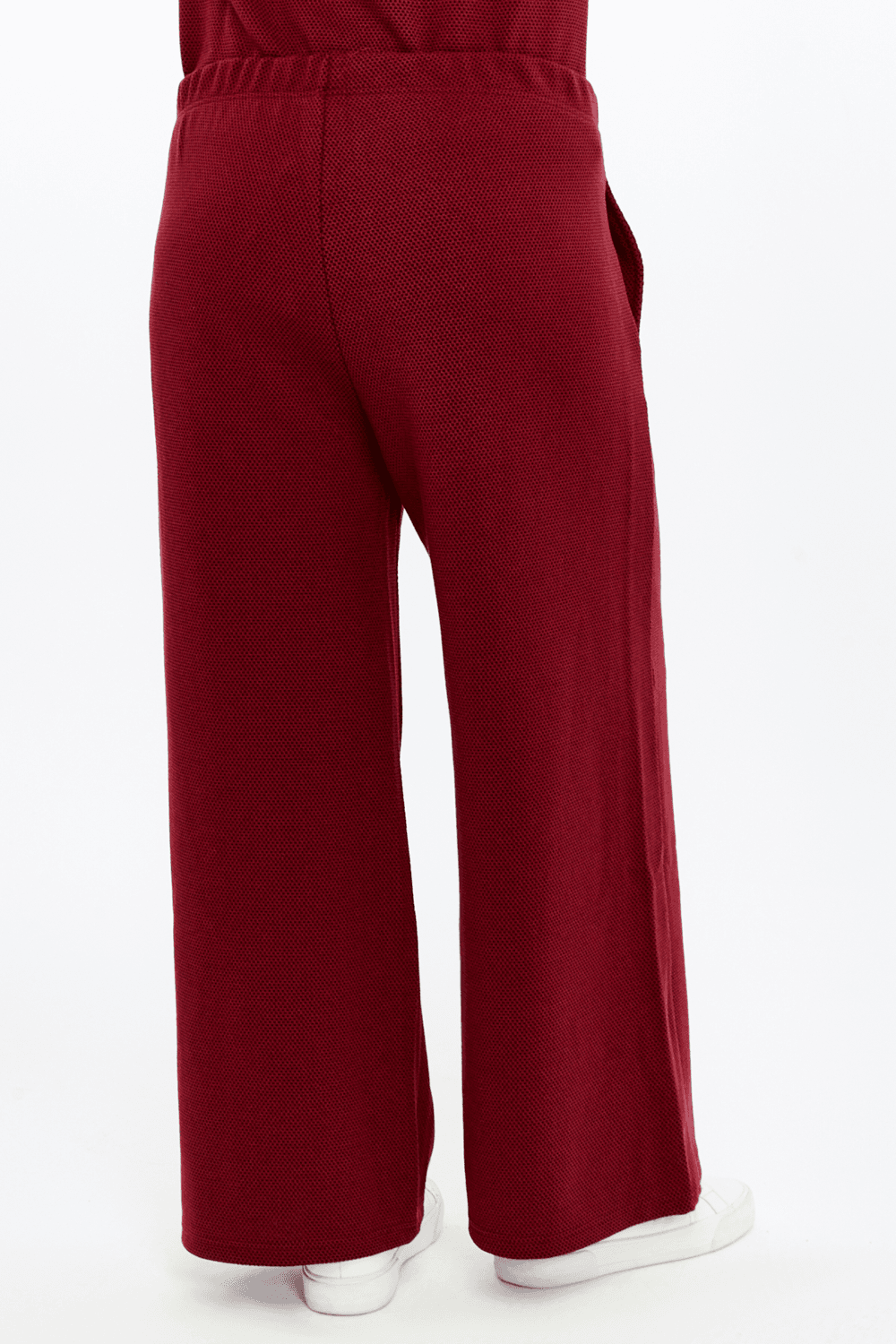 Kadın Bol Paça Cepli Dokulu Regular Fit Pantolon - BORDO