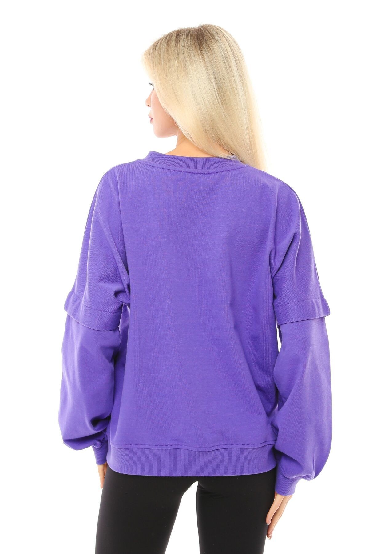 Kadın Oversize Sweat Kol Detaylı - MOR