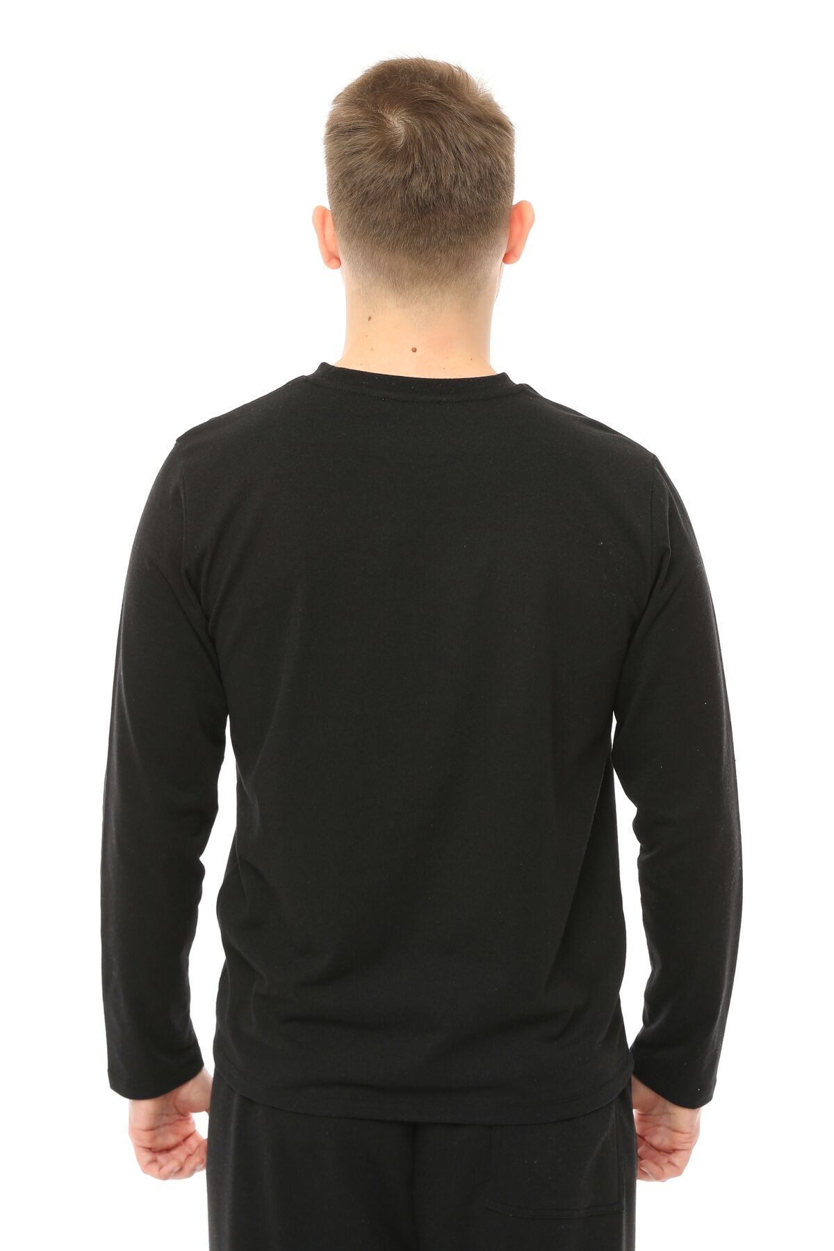 Erkek Bisiklet Yaka Uzun Kollu Regular Fit Basic Tişört - SİYAH
