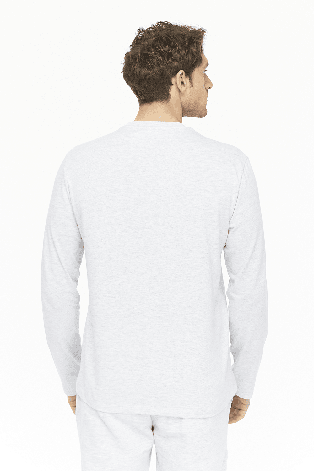 Erkek Bisiklet Yaka Uzun Kollu Regular Fit Basic Tişört - KAR MELANJ