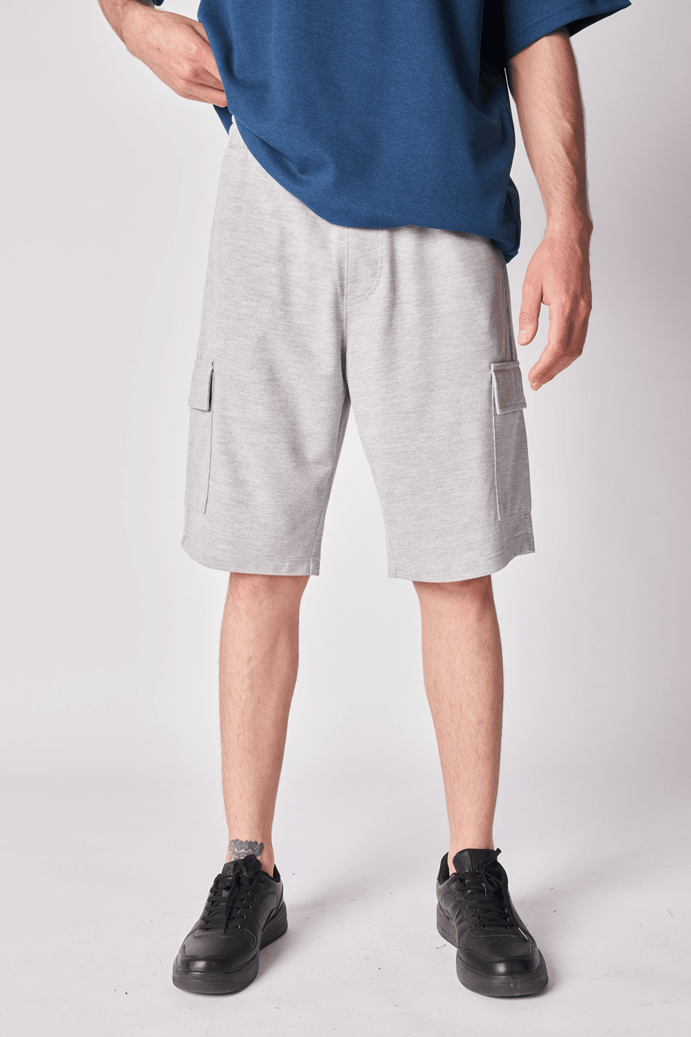 Erkek Kargo Cepli Regular Fit Bermuda - Gri Melanj