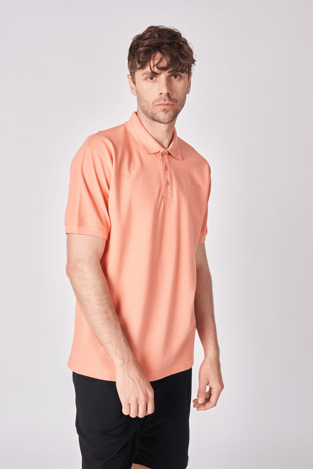 Erkek Polo Yaka Kısa Kollu Regular Fit Basic Tişört - Somon