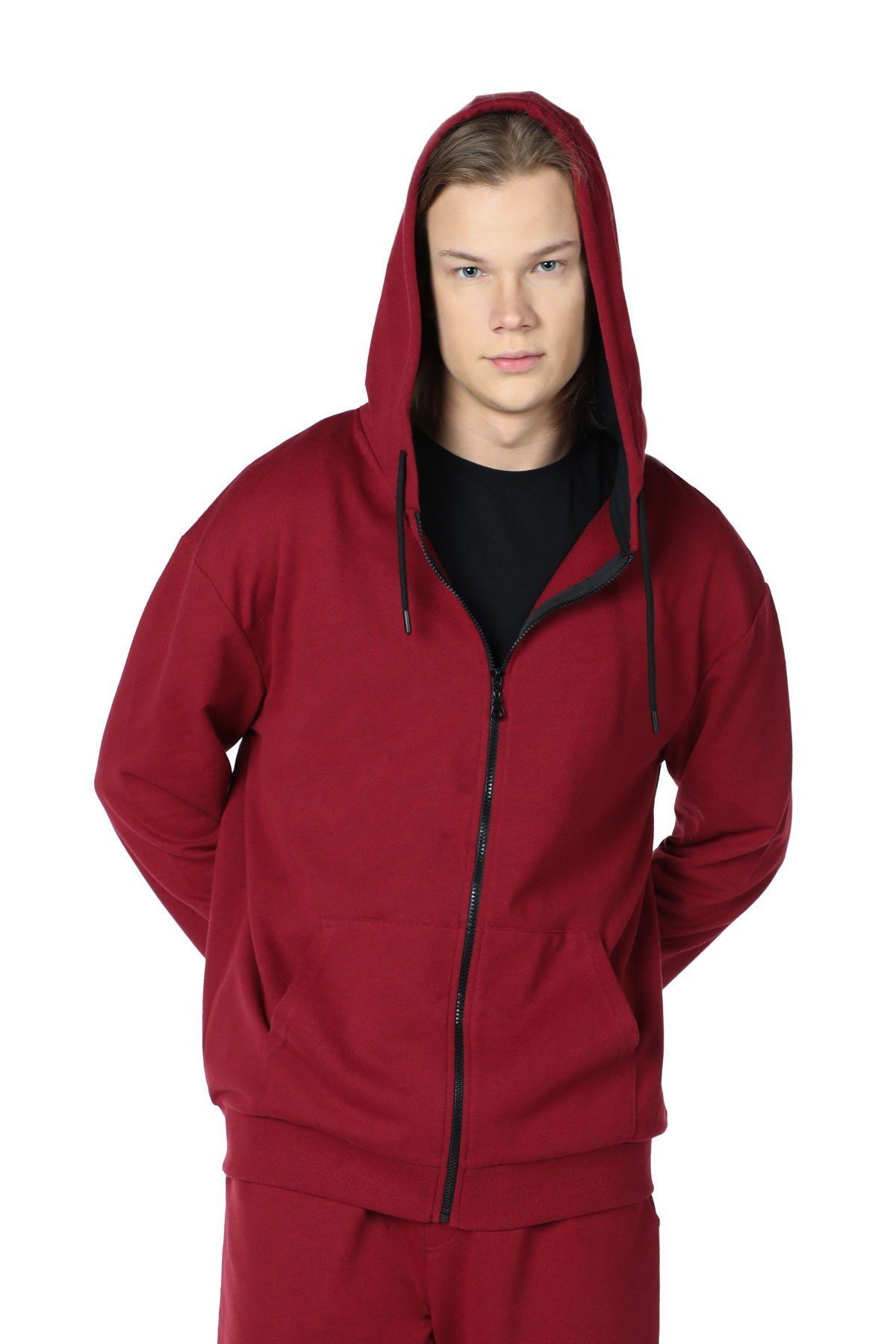Erkek Kapüşonlu Fermuarlı Oversıze Sweatshırt