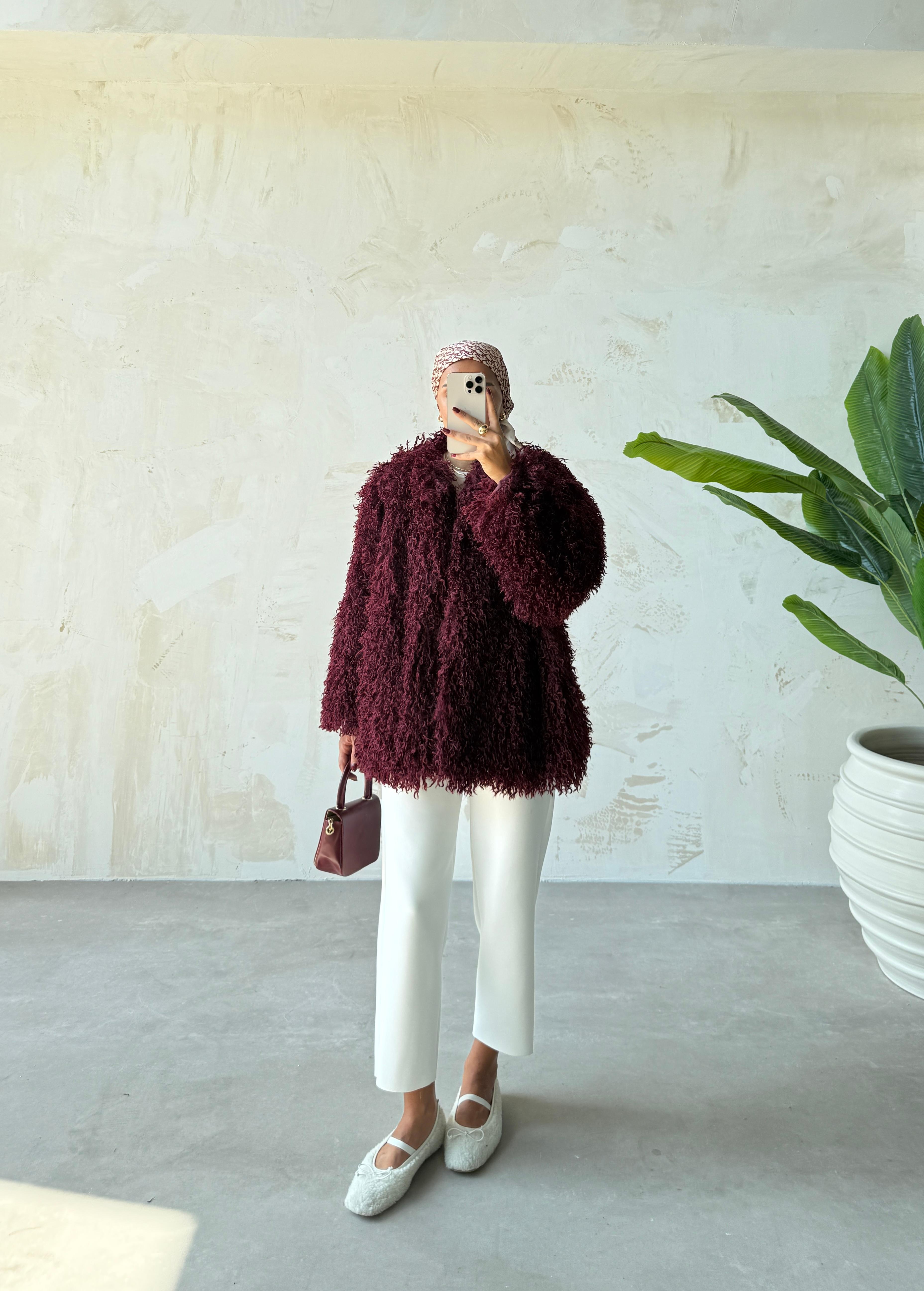CURLY PELUŞ KABAN  - Bordo