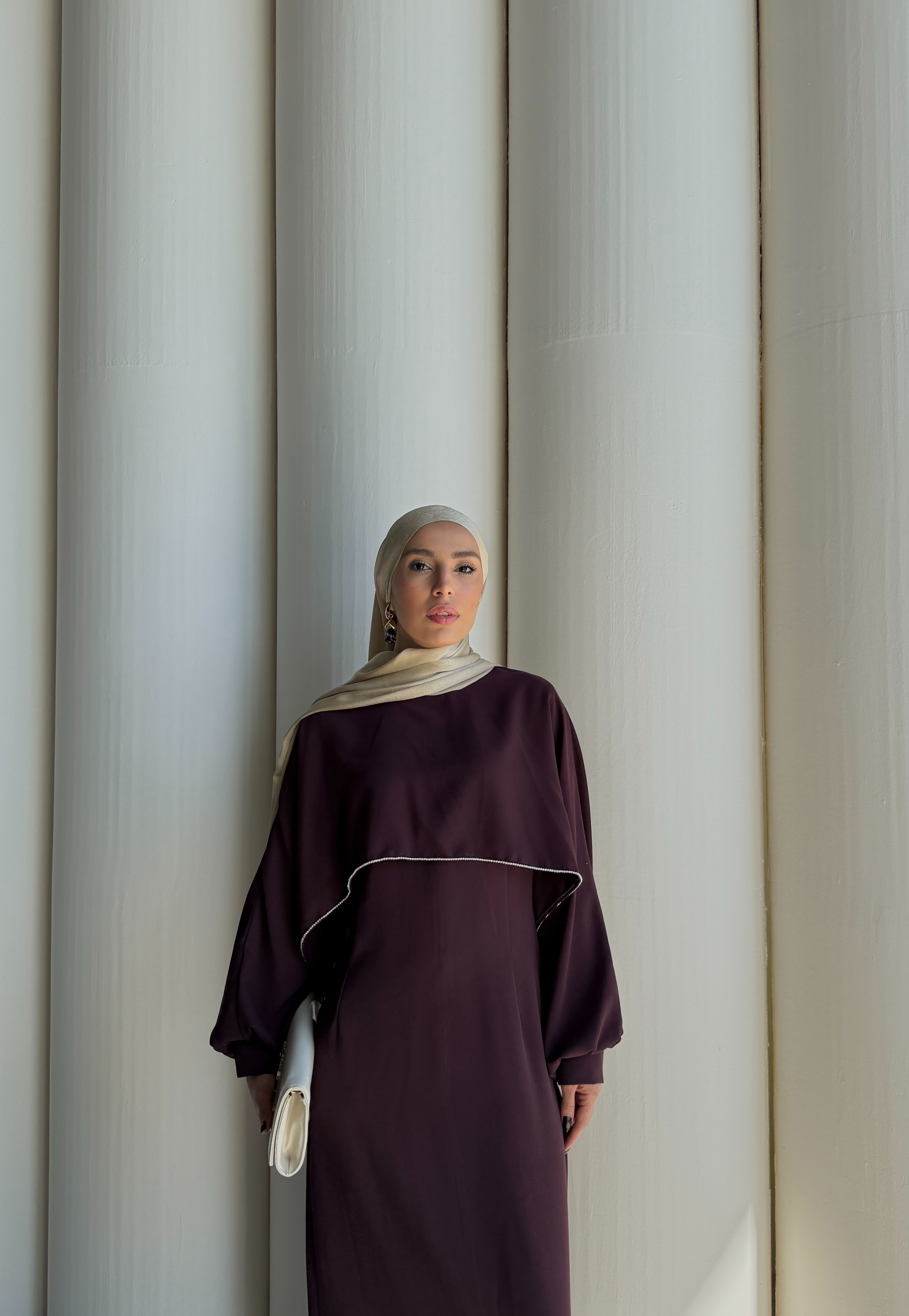 KREP TAŞLI ELBİSE - BORDO