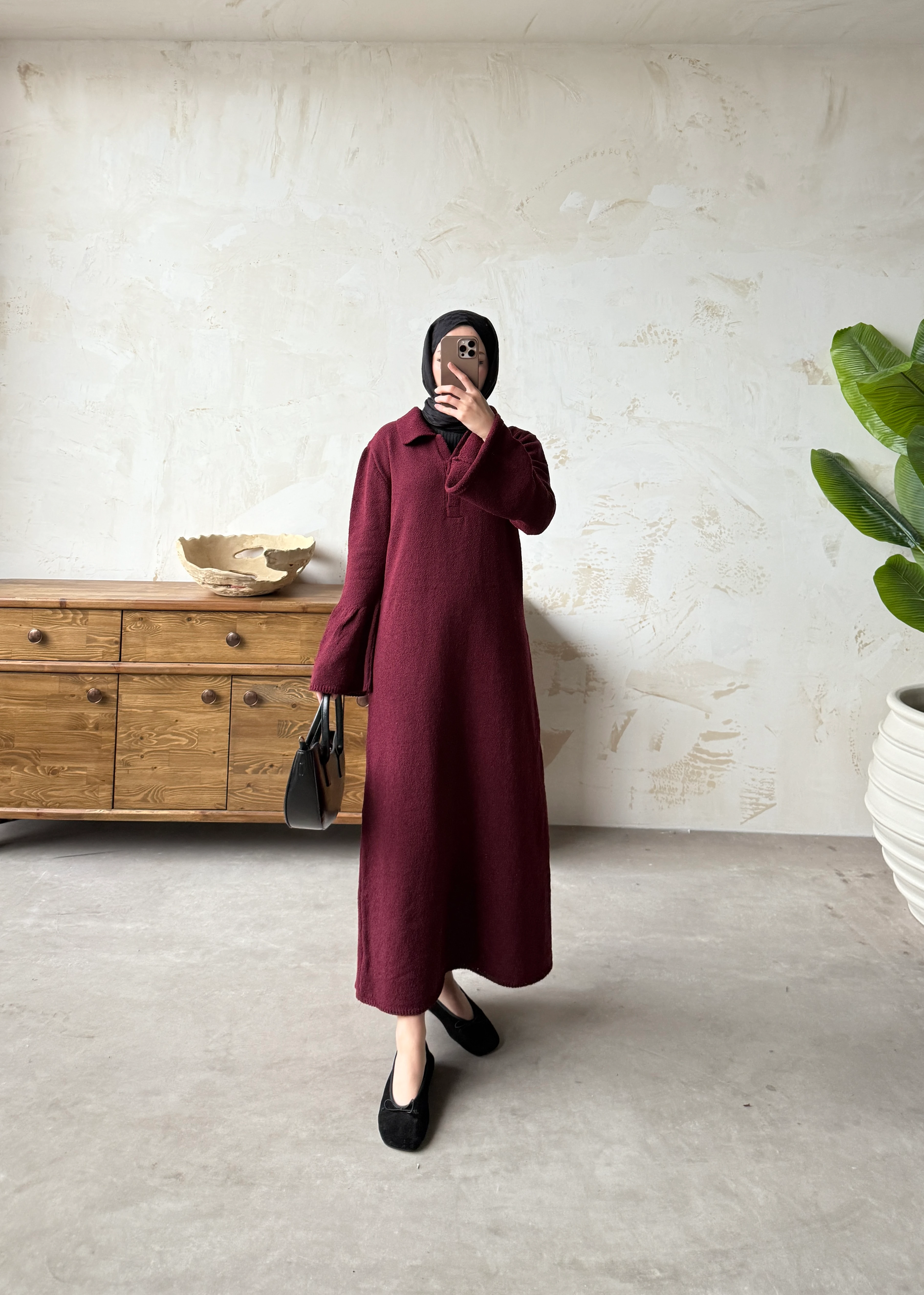 VARİNA TRİKO ELBİSE  - Bordo