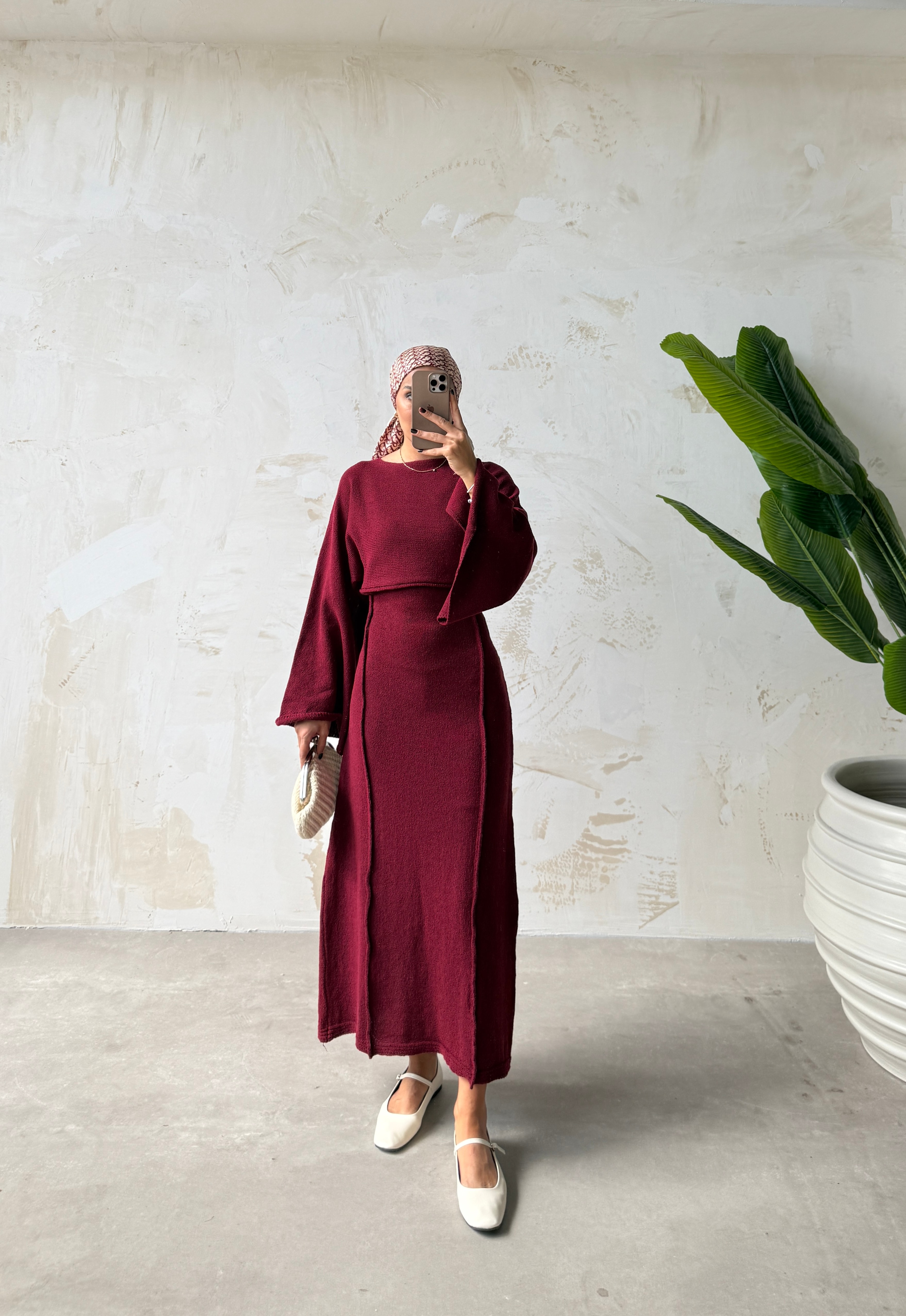 LUTHER TRİKO ELBİSE - Bordo