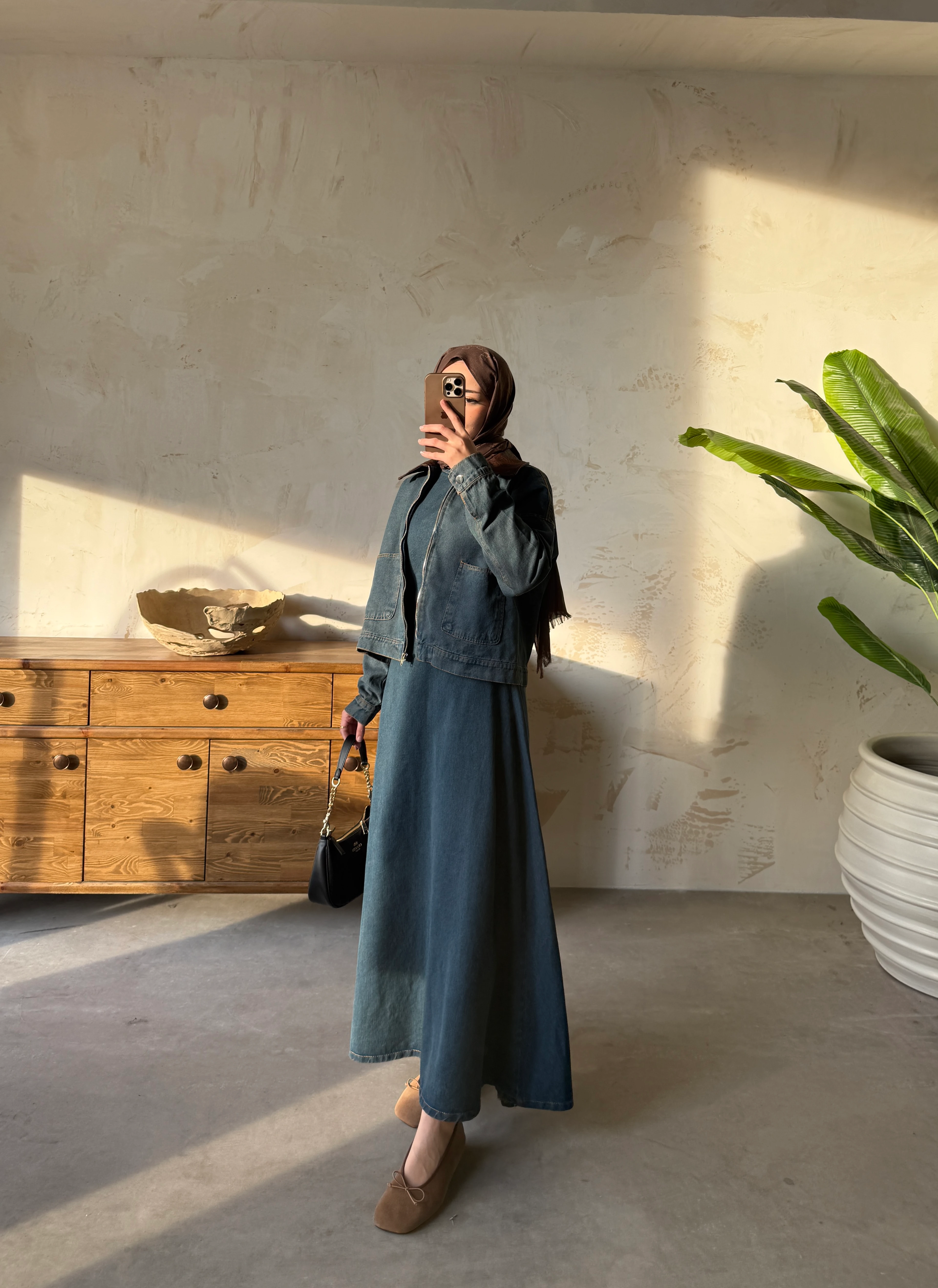 CEKETLİ KOT ELBİSE  - Lacivert