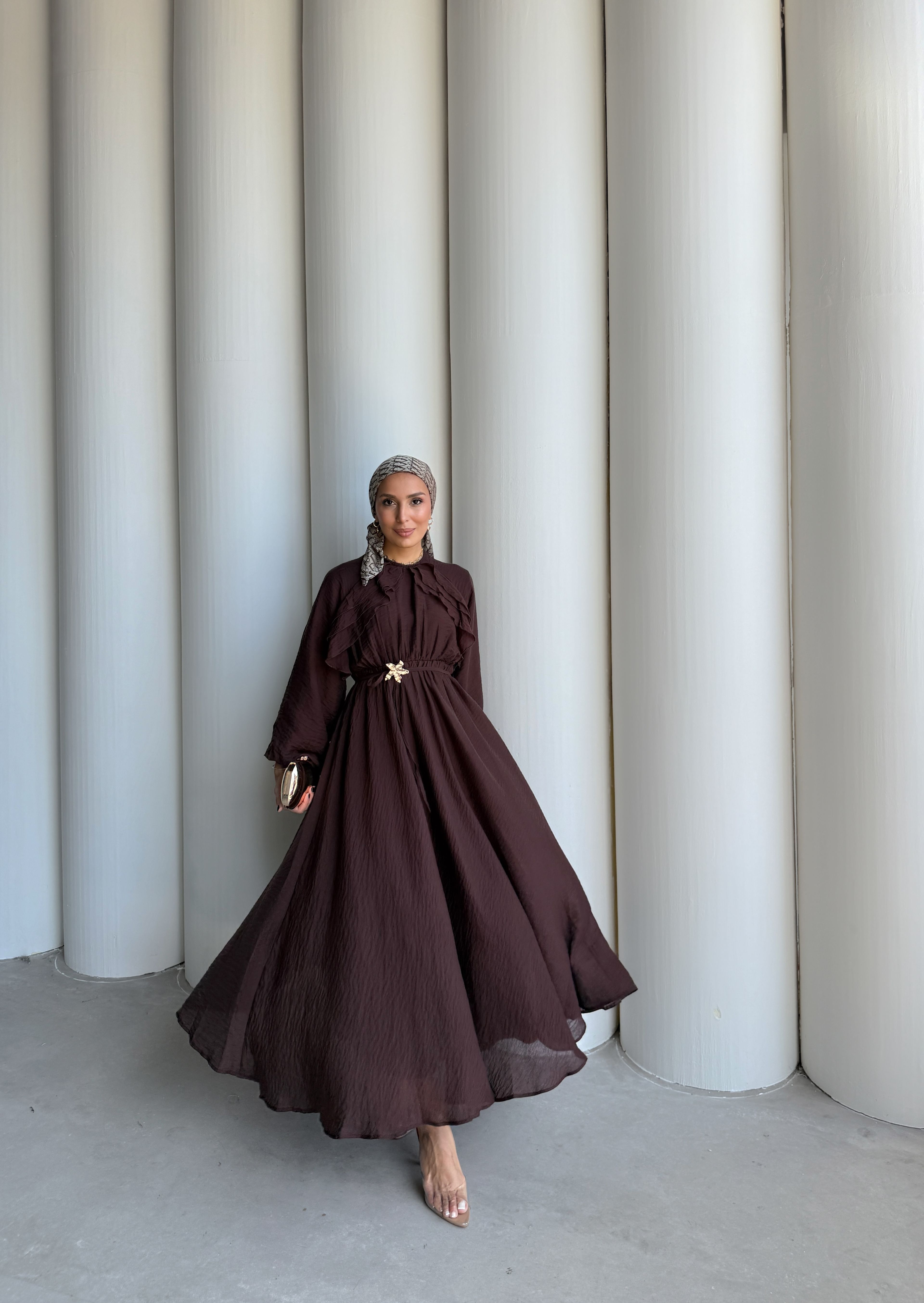 LİDYA ŞİFON ELBİSE - Kahverengi