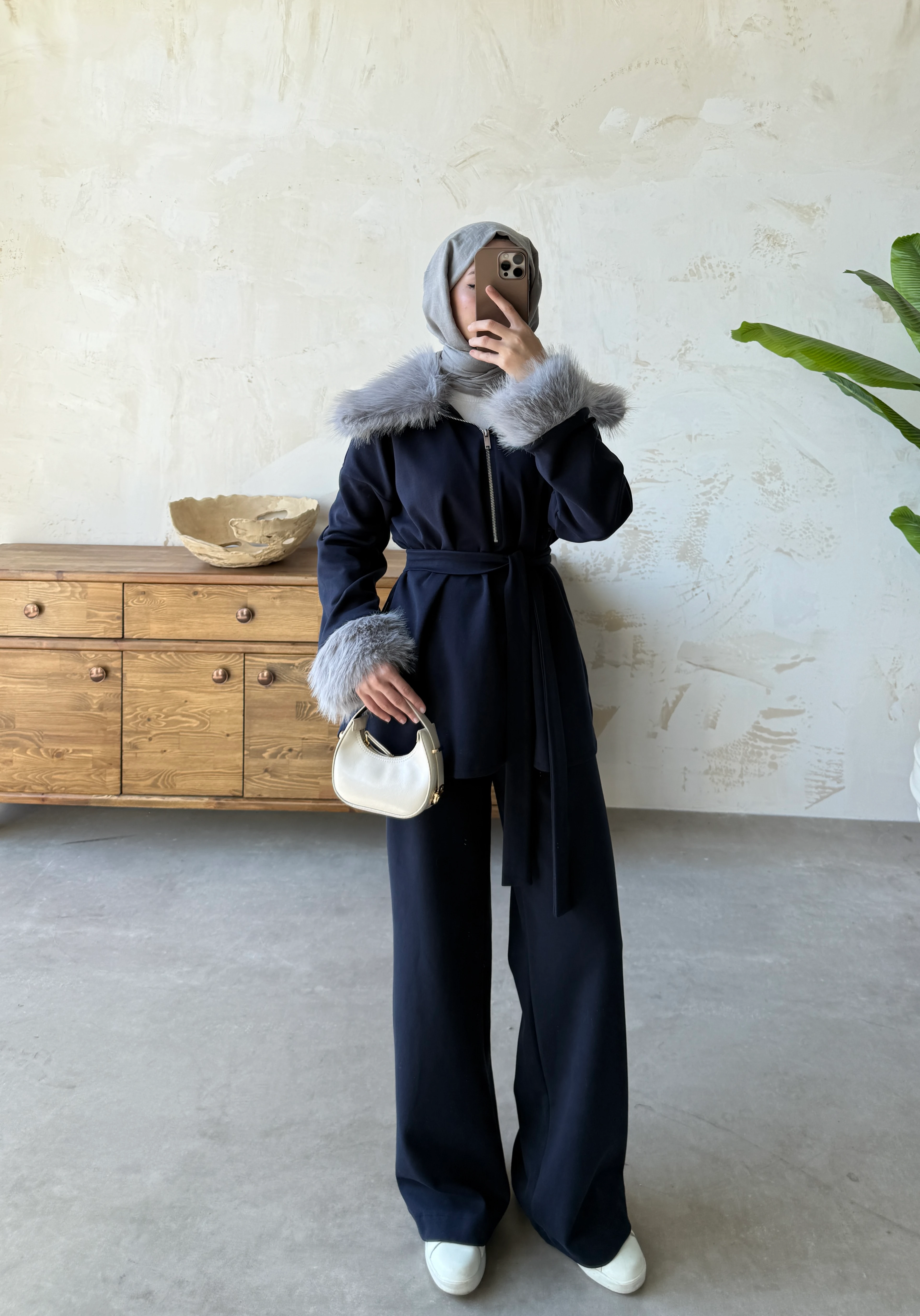 KÜRK YAKA TAKIM  - LACİVERT