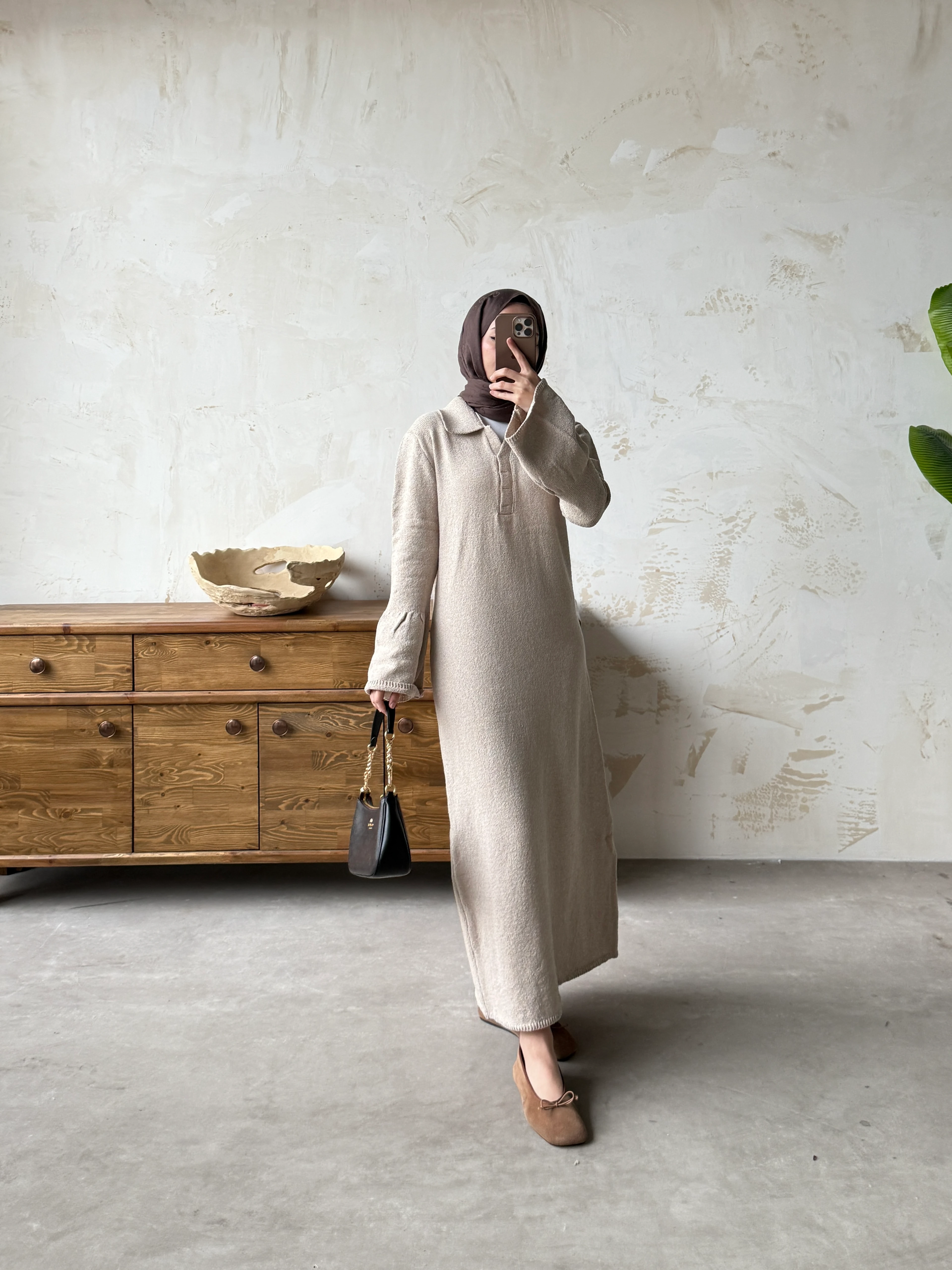 VARİNA TRİKO ELBİSE  - BEJ