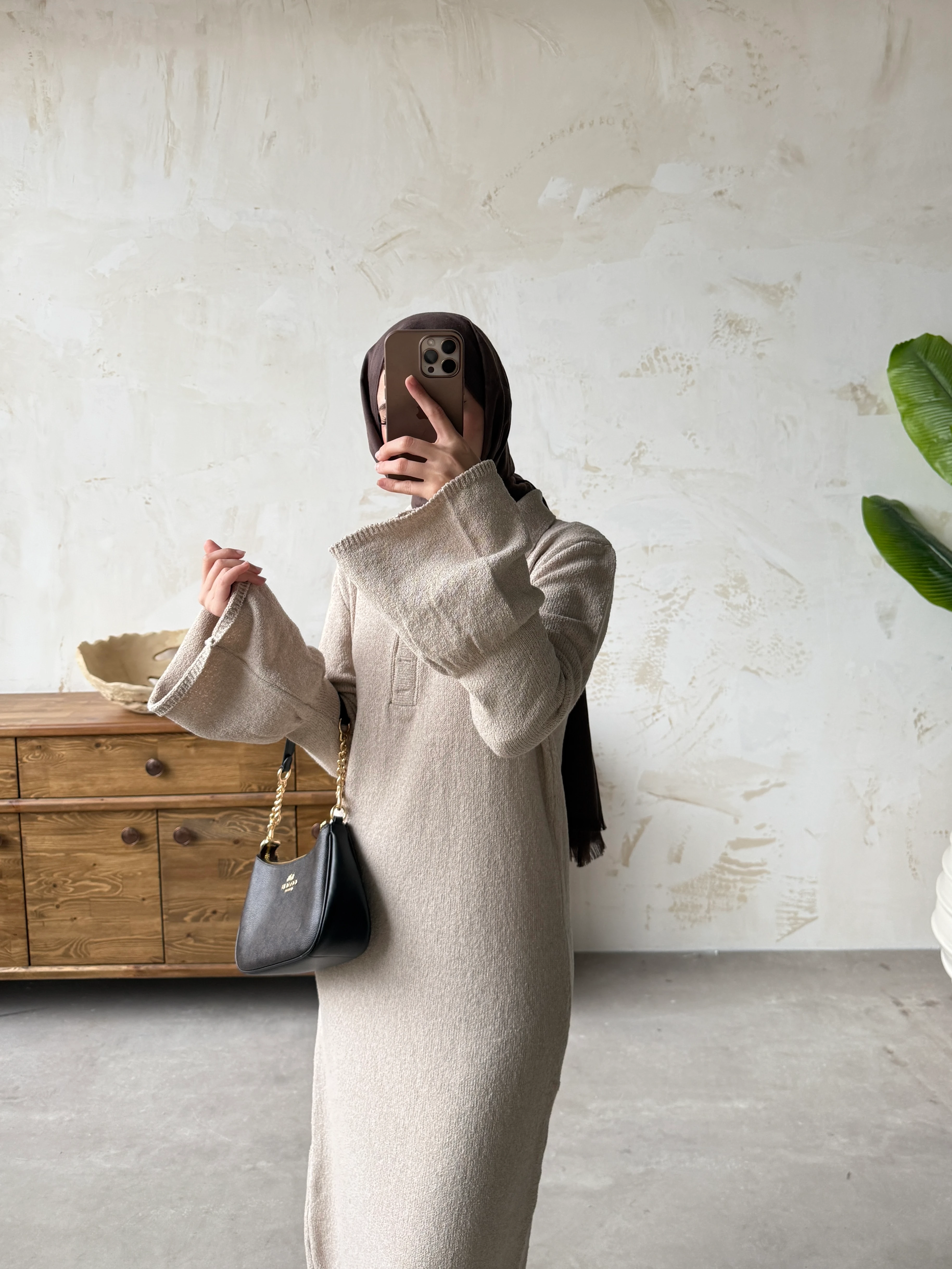 VARİNA TRİKO ELBİSE  - BEJ