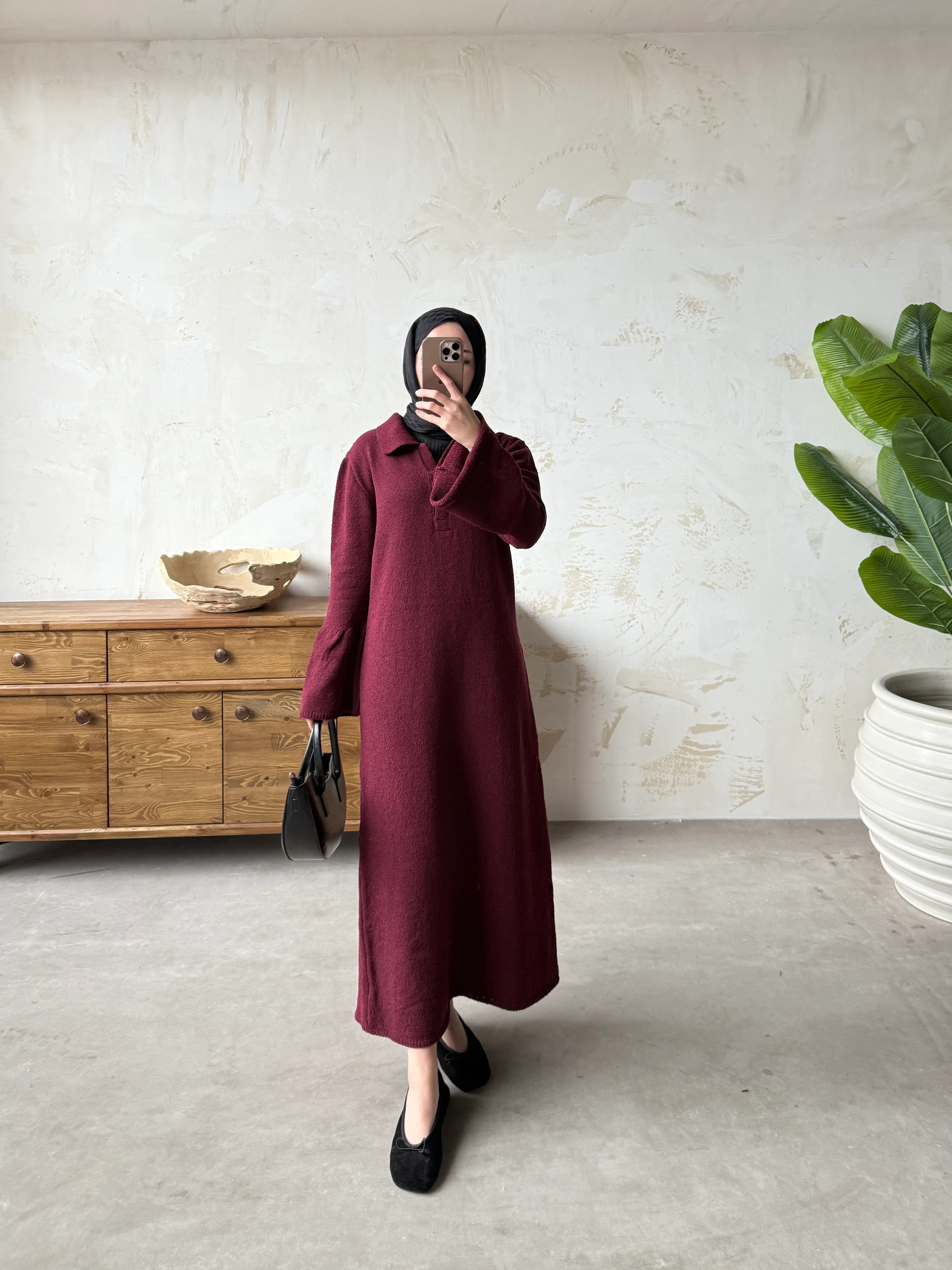 VARİNA TRİKO ELBİSE  - Bordo