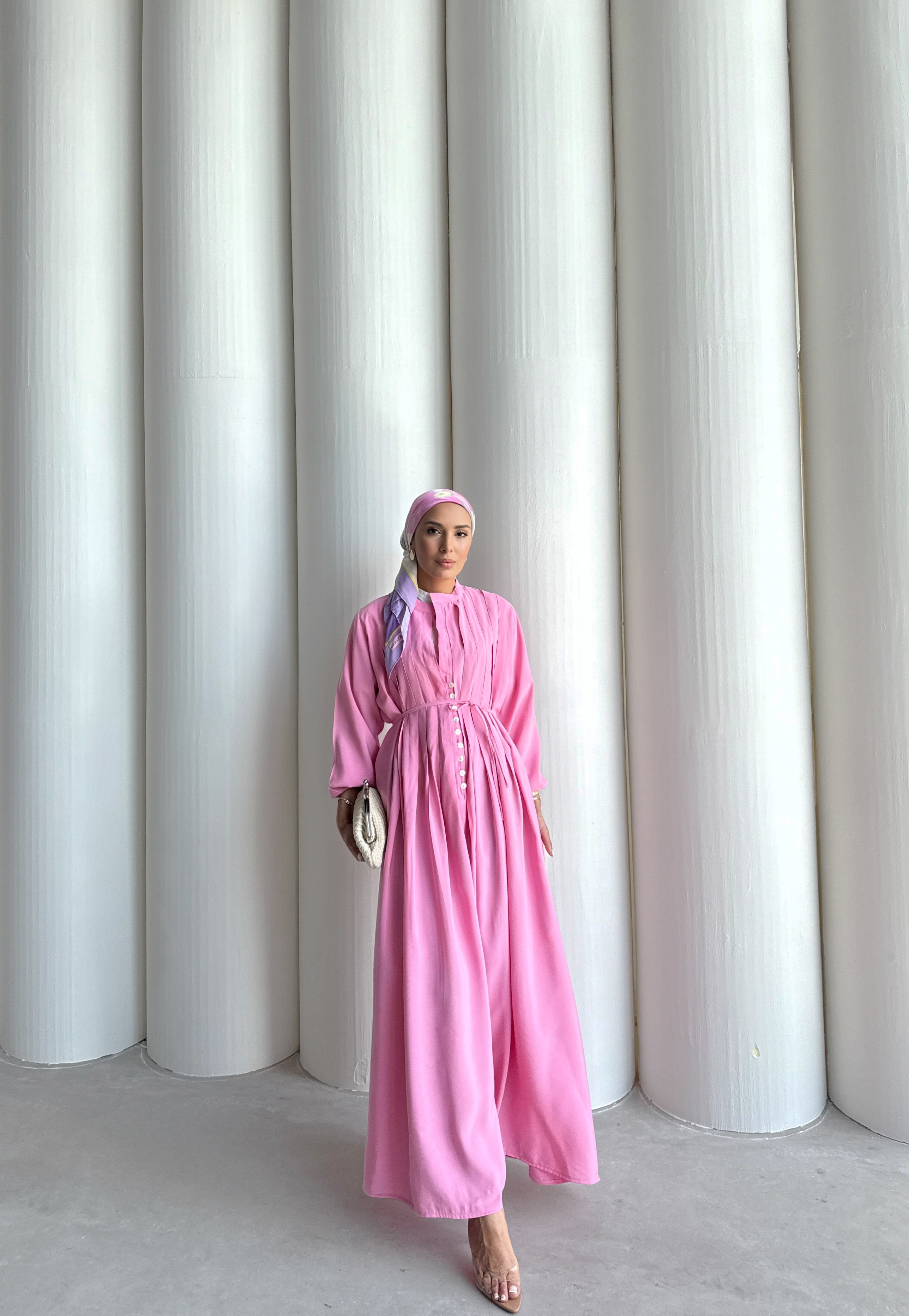 RETRO NERVÜLLÜ ELBİSE  - PEMBE