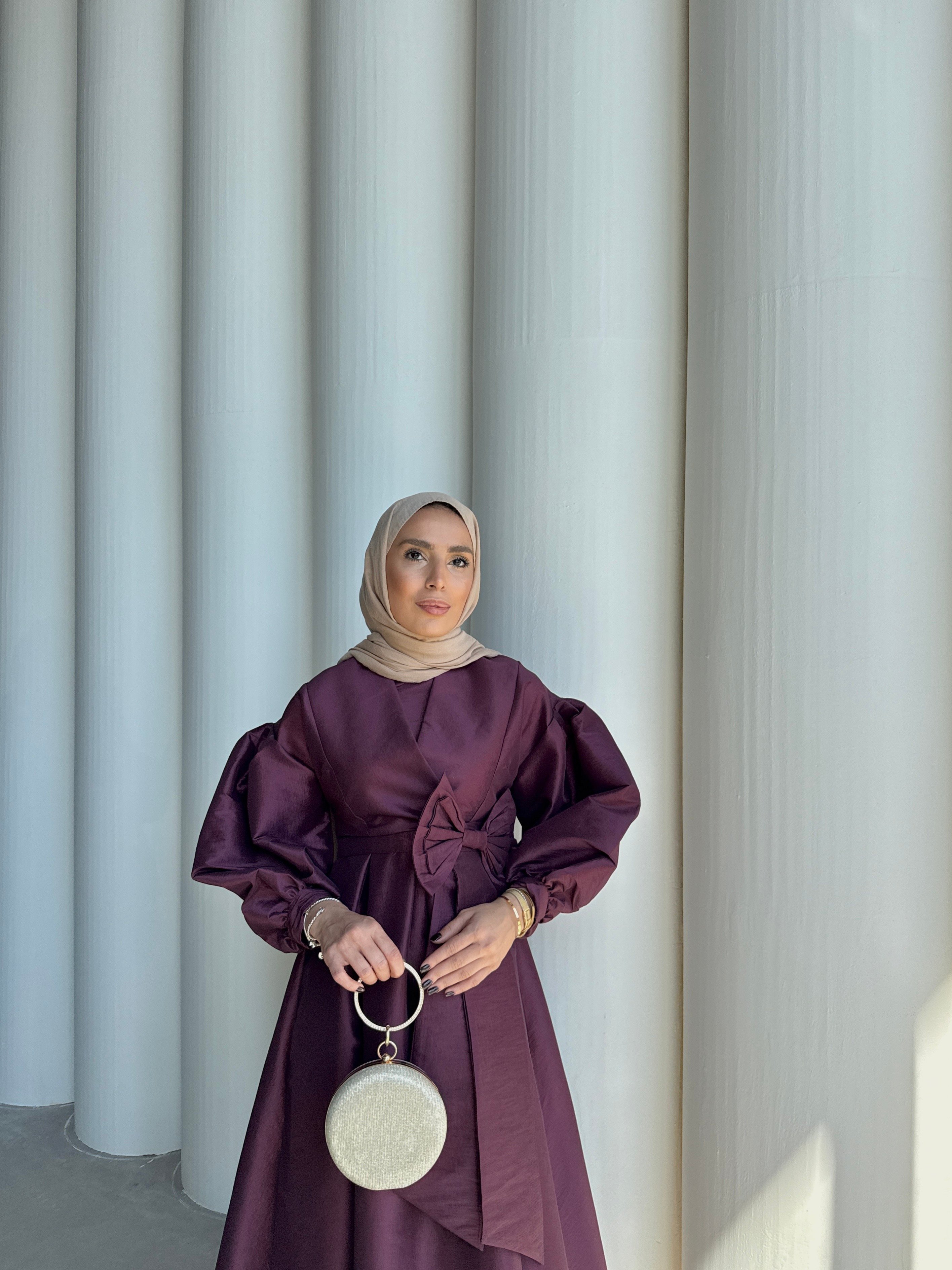 FİYONK TAFTA ELBİSE - BORDO