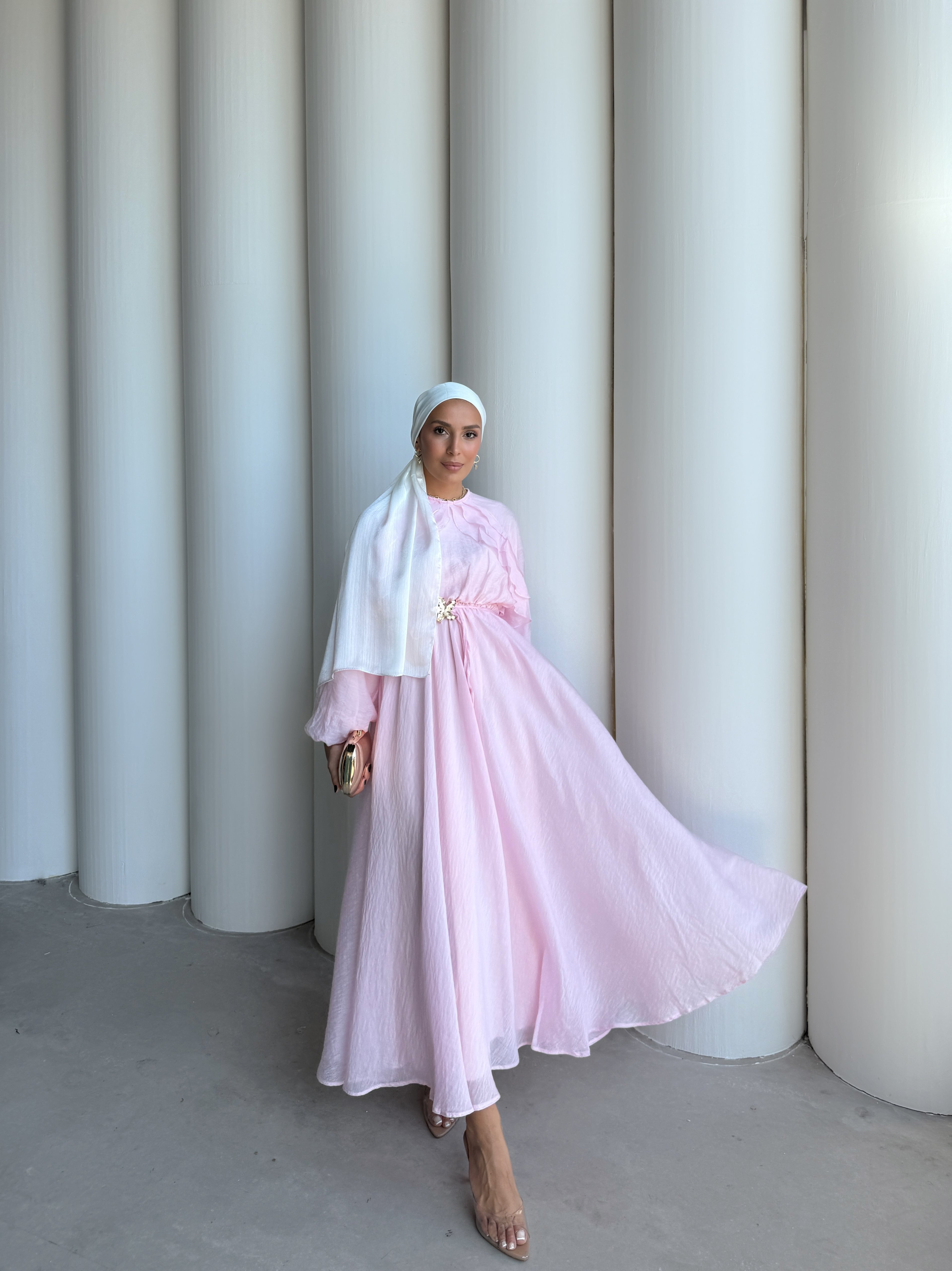 LİDYA ŞİFON ELBİSE - Pembe