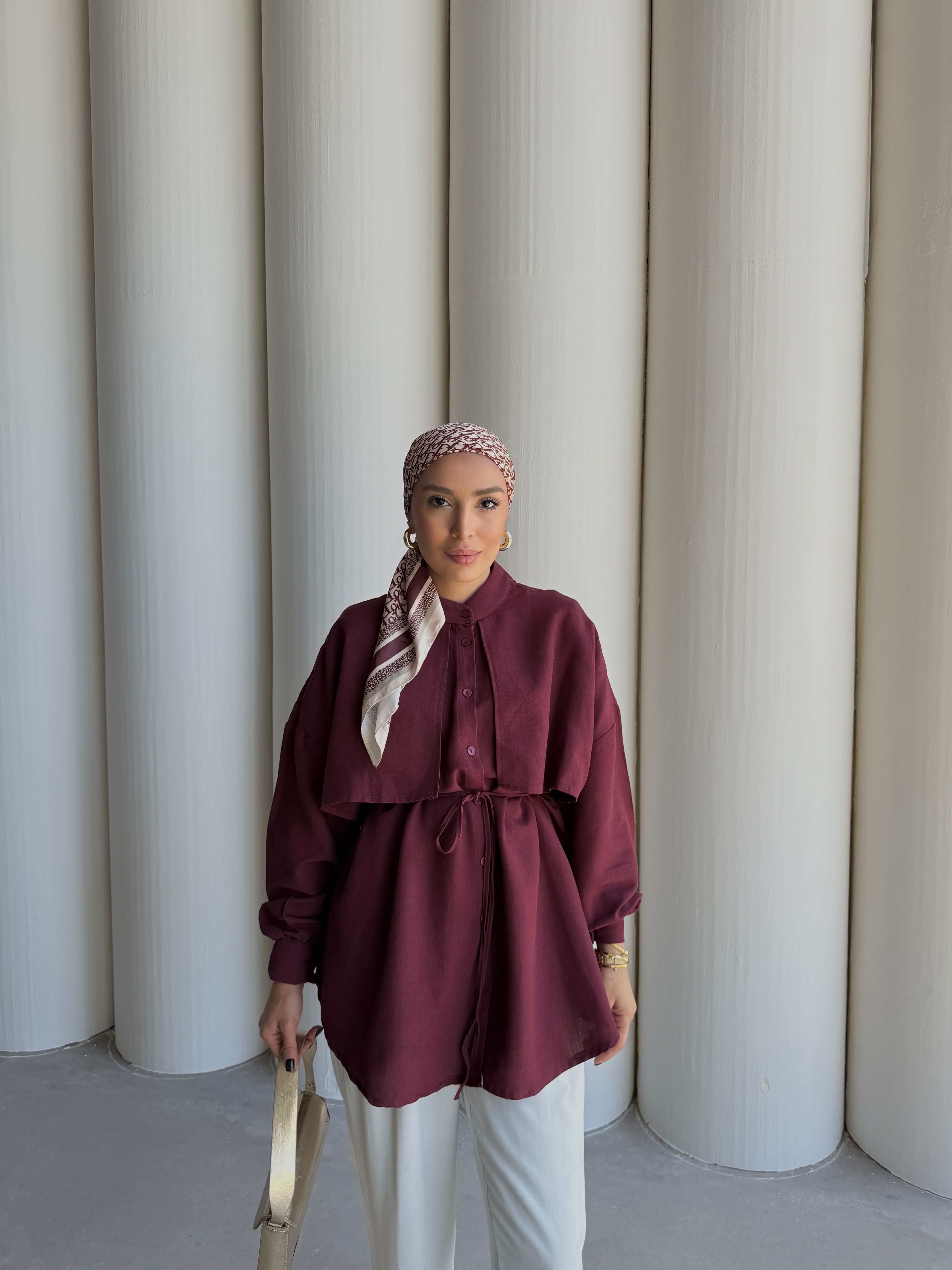 KETEN İPLİ GÖMLEK - BORDO