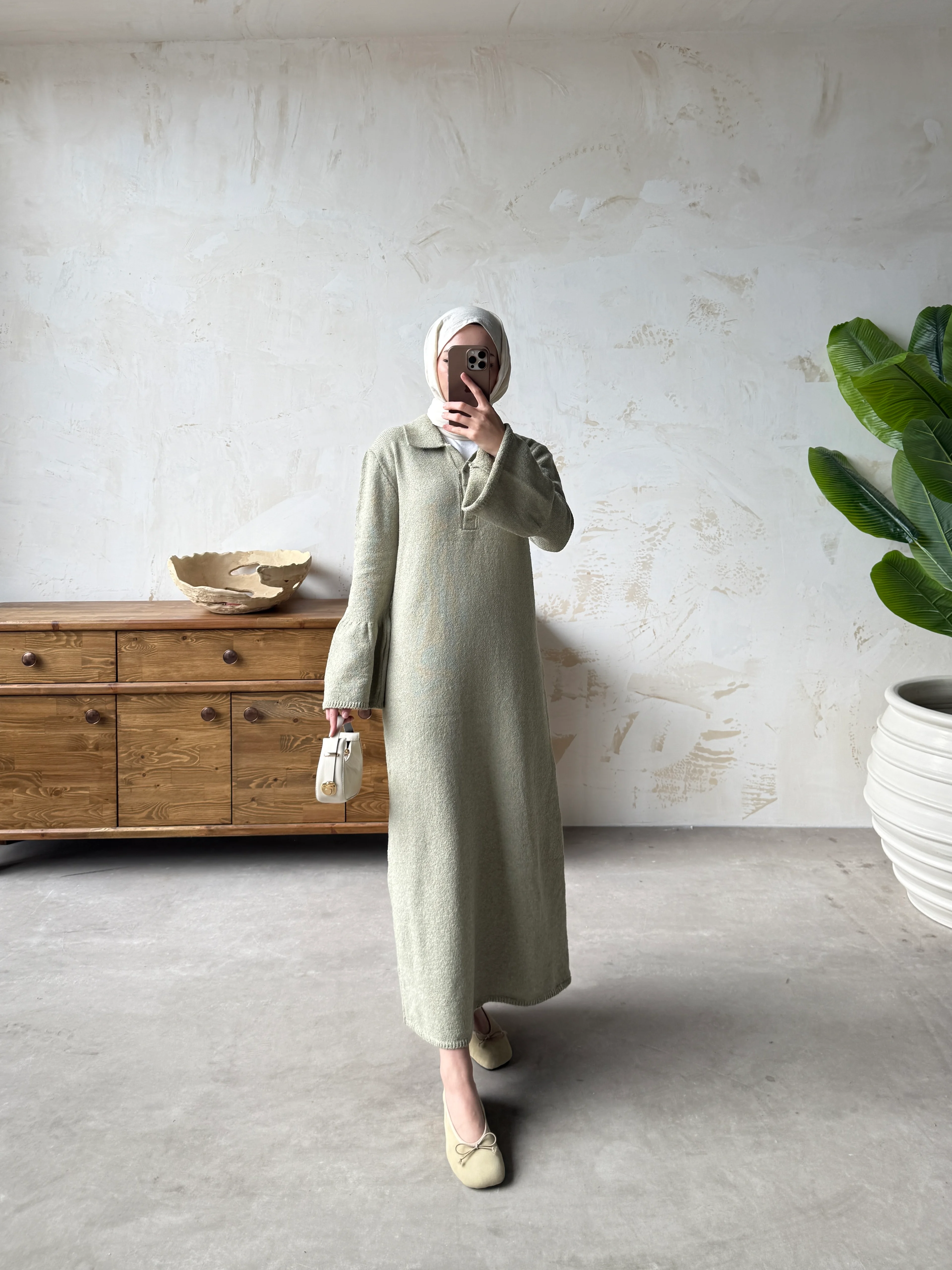 VARİNA TRİKO ELBİSE  - ÇAĞLA RENGİ