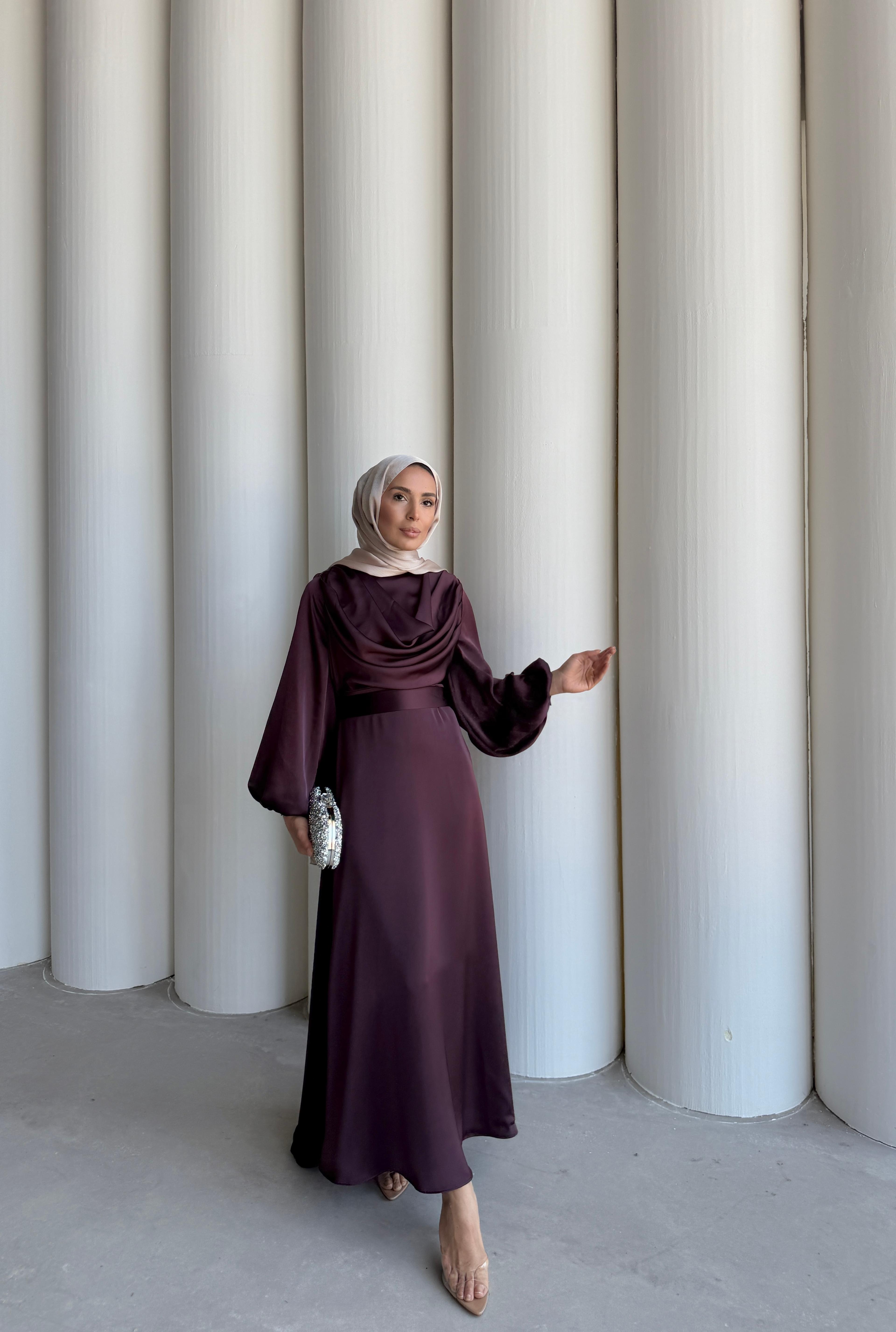 AYSA SATEN ELBİSE - BORDO