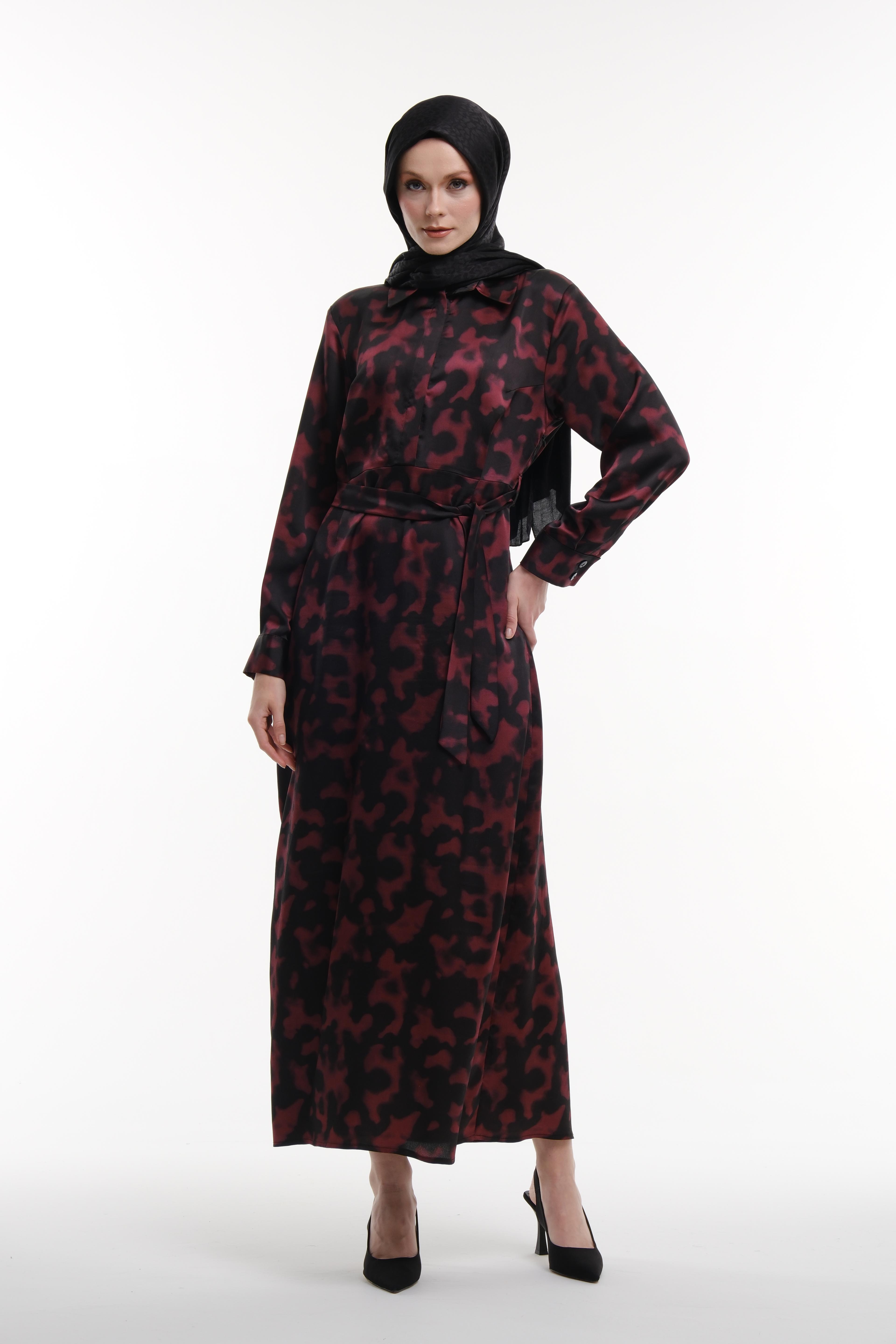 PEMBE SIYAH DESENLI ELBISE | MAJESTIC GRACE DRESS