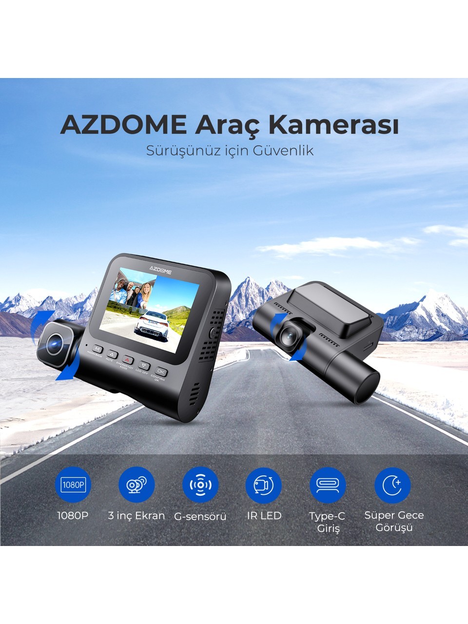 Azdome V600 Çift Kameralı Kamera (Ön & Kabin)